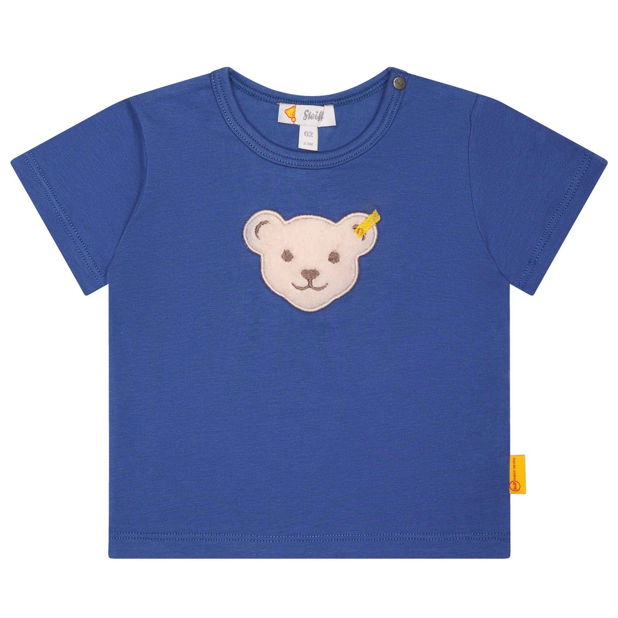Steiff Baby T-Shirt - Basic, Kurzarm, Teddy-Applikation, Cotton Stretch, uni
