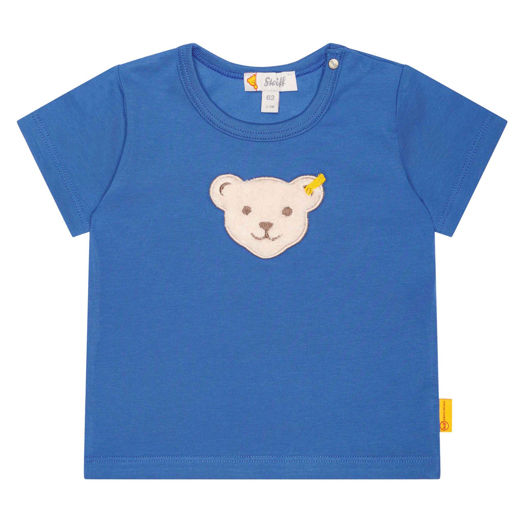 Steiff Baby T-Shirt - Basic, Kurzarm, Teddy-Applikation, Cotton Stretch, uni