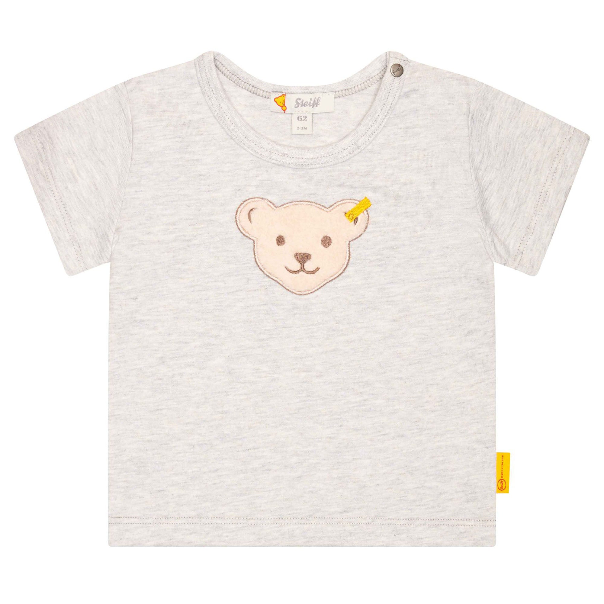 Steiff Baby T-Shirt - Basic, Kurzarm, Teddy-Applikation, Cotton Stretch, uni