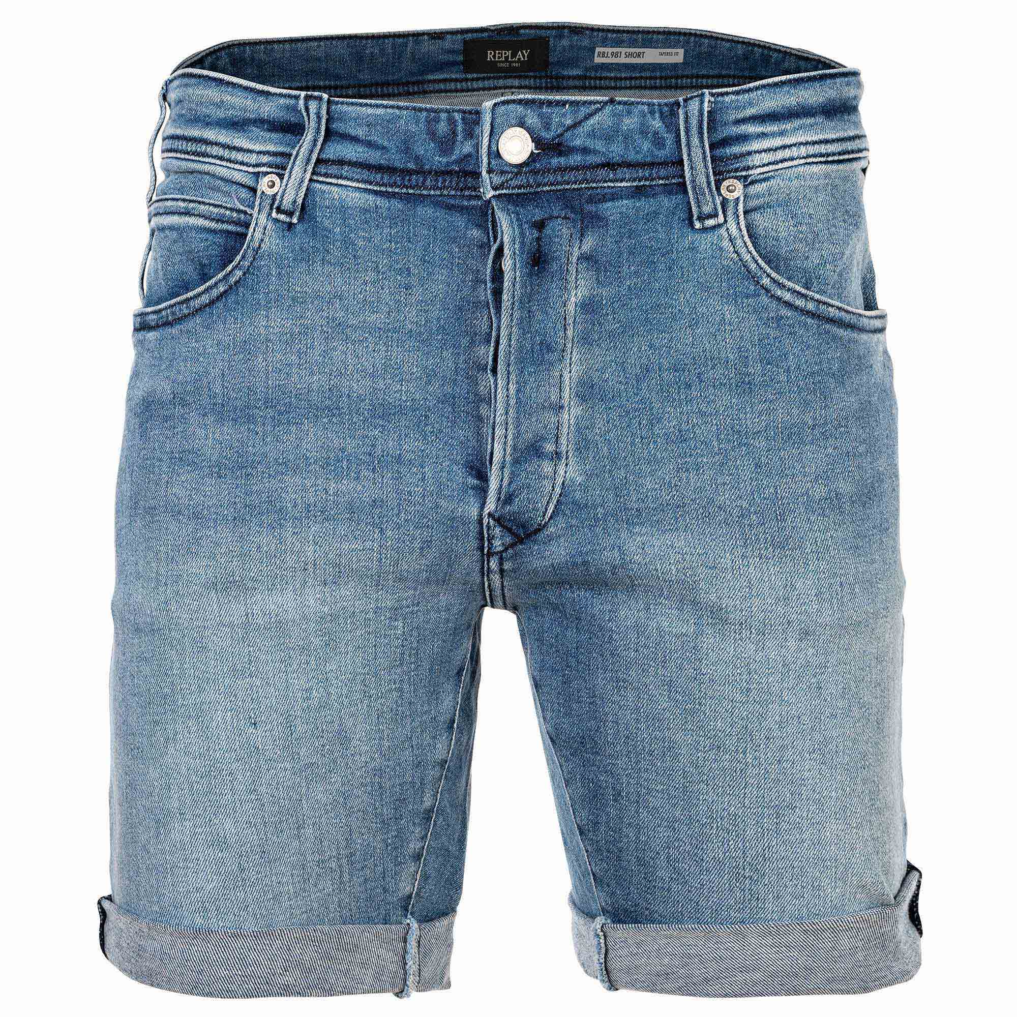 REPLAY Herren Jeansshorts - POWER, Stretch Denim, Bermuda Shorts, Tapered Fit