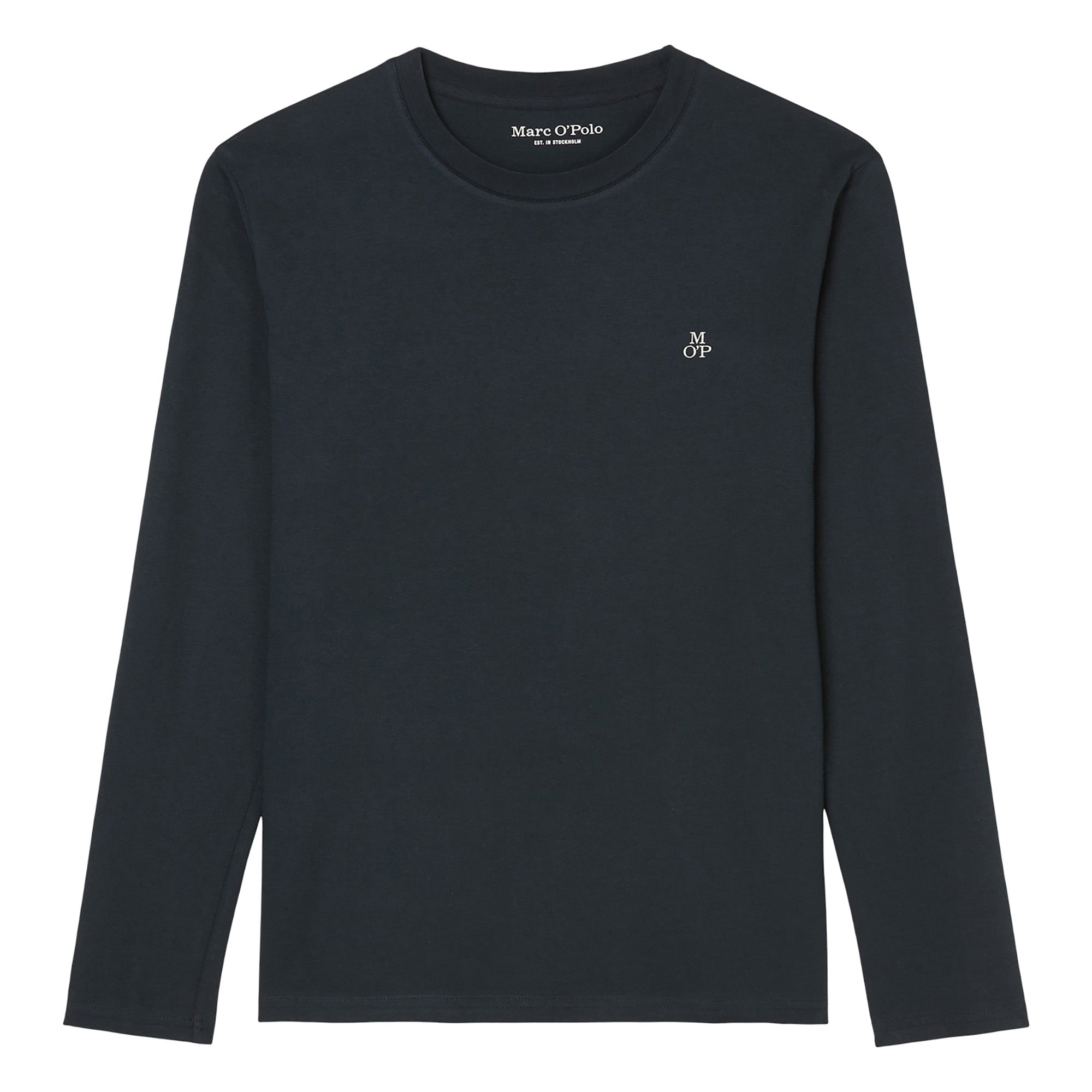 Marc O'Polo Herren Longsleeve - Small-Logo, Shaped Fit, Baumwolle, Logoprint, uni