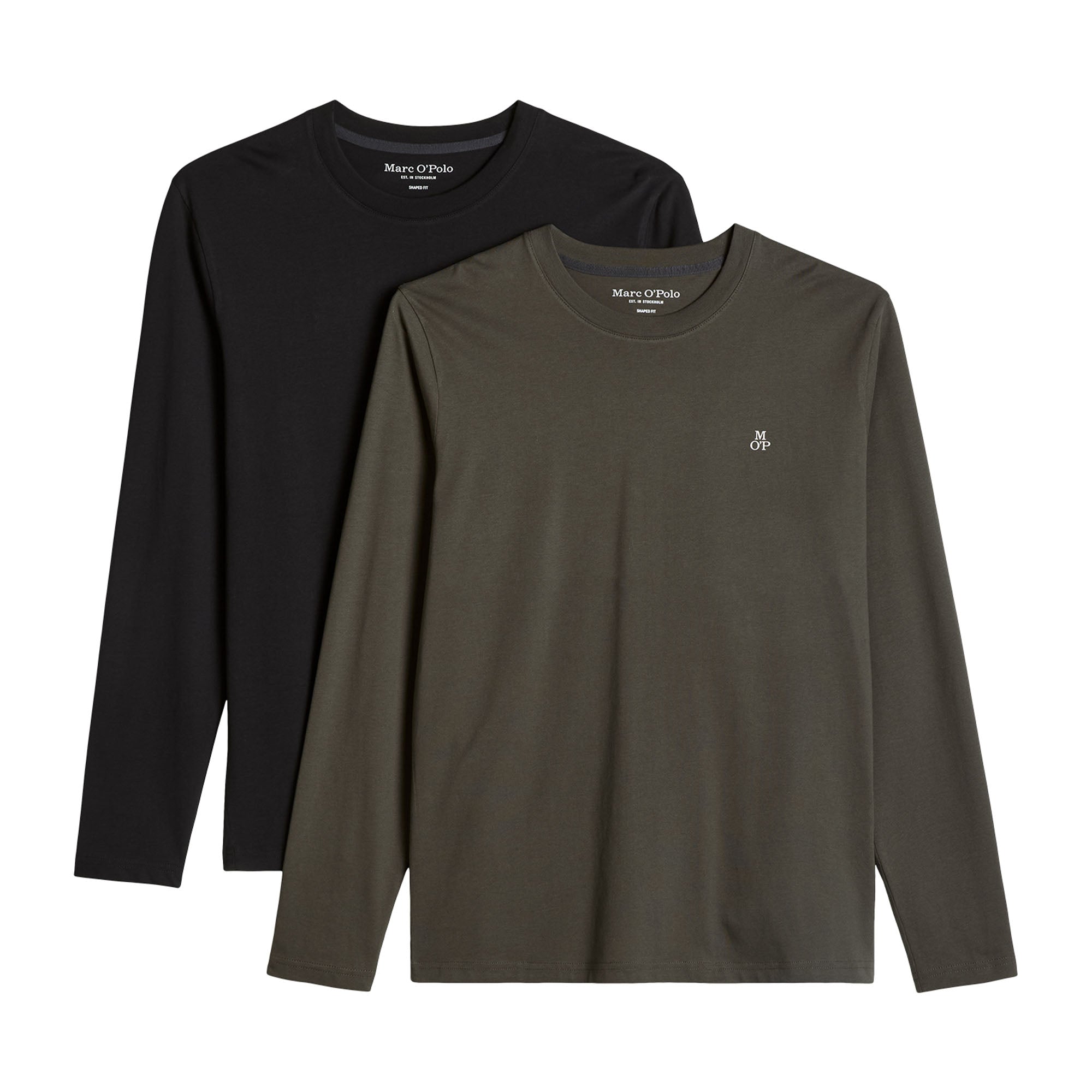 Marc O'Polo Men’s Long-Sleeved Shirt, 2-Pack - Longsleeve, Crew Neck, Organic Cotton, Shaped Fit