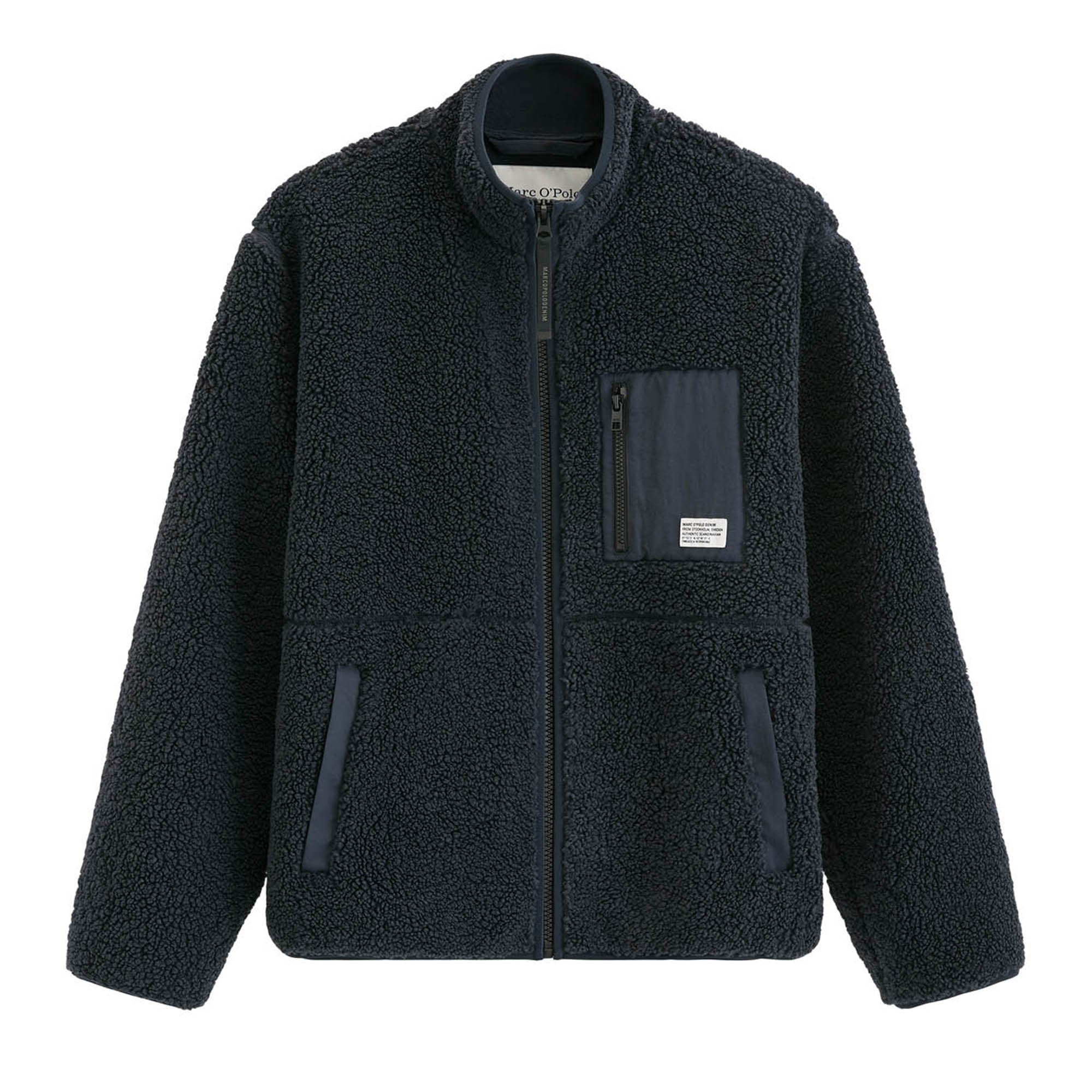 Marc O'Polo Denim Men’s Teddy Fleece Jacket - Woven Outdoor Jacket, Stand-Up Collar, Zip Fastening