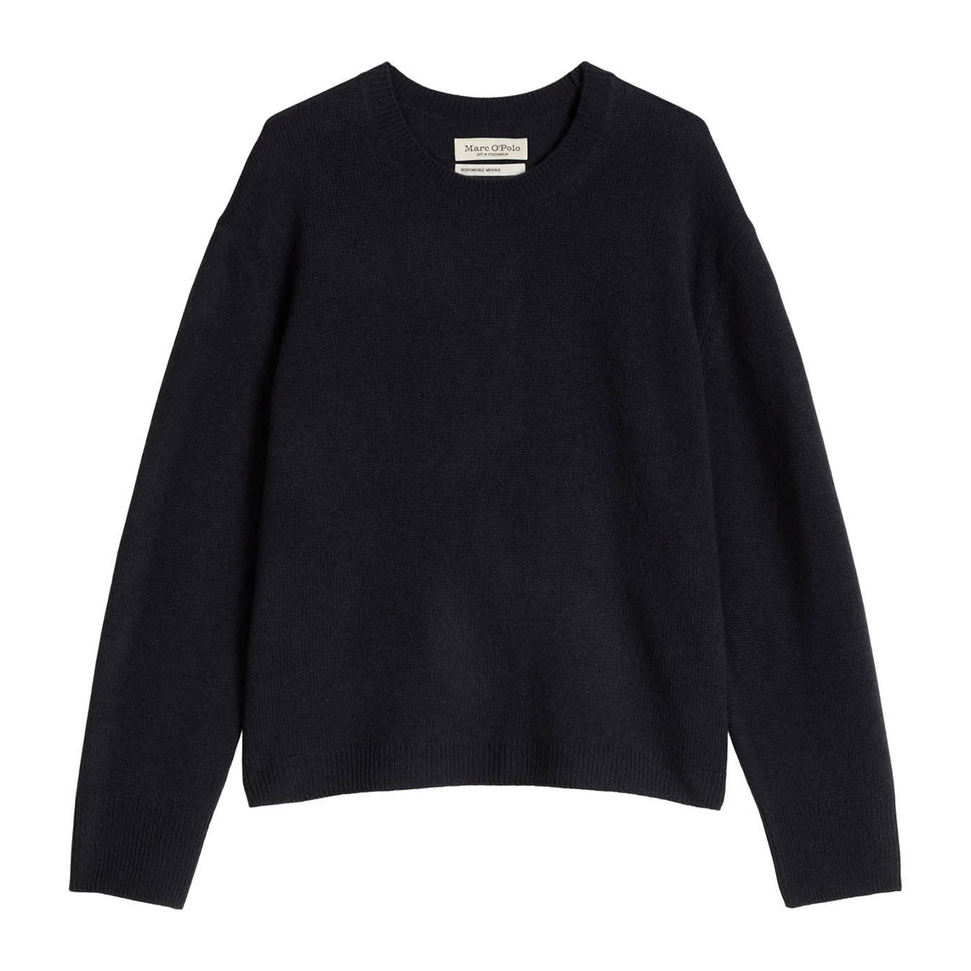 Marc O'Polo Damen Strickpullover - Knit Pullover, Merinowolle, Feinstrick, Rundhals, Loose Fit