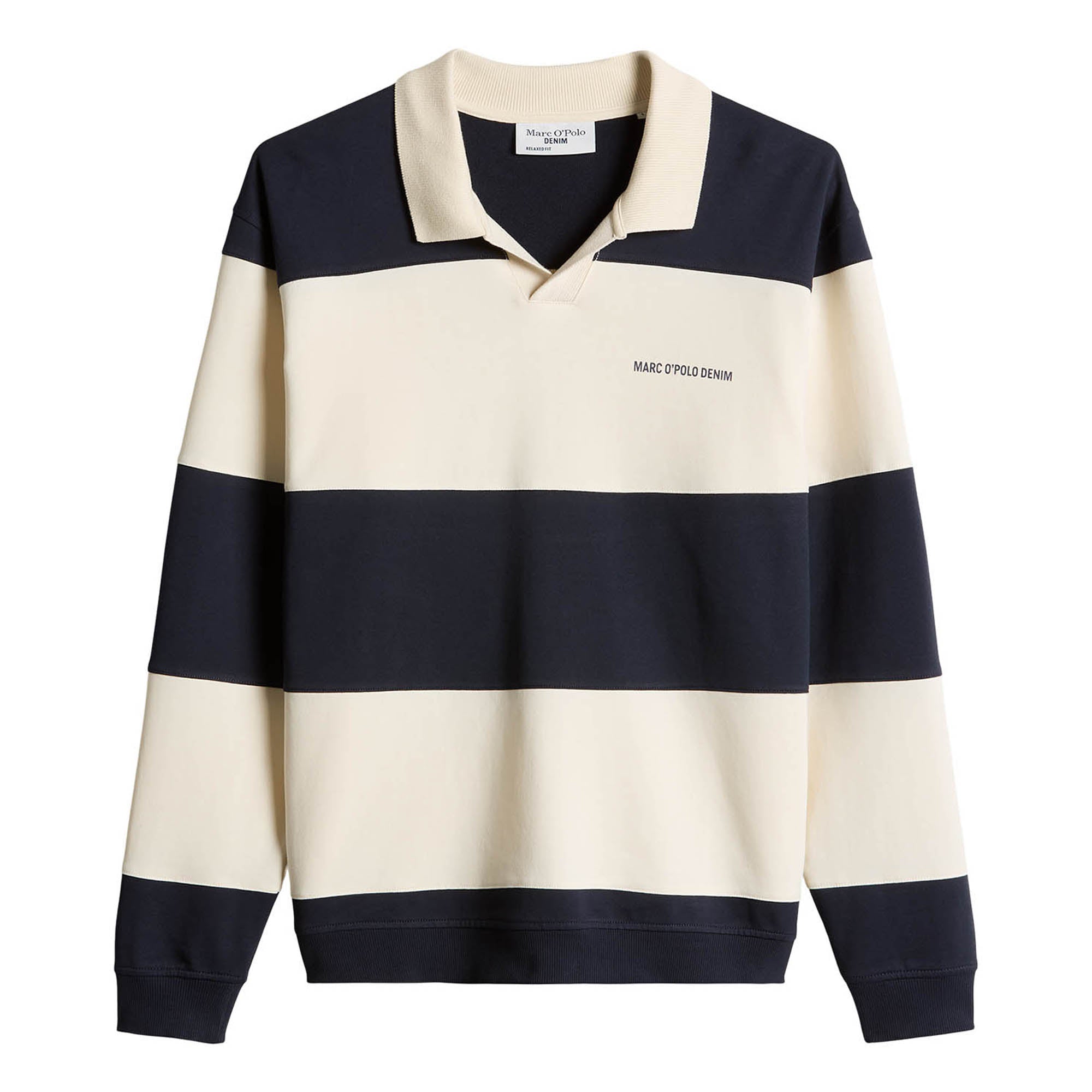 Marc O'Polo Denim Men’s Polo Sweatshirt - Sweat Troyer, Block Stripes, Cotton, Relaxed Fit