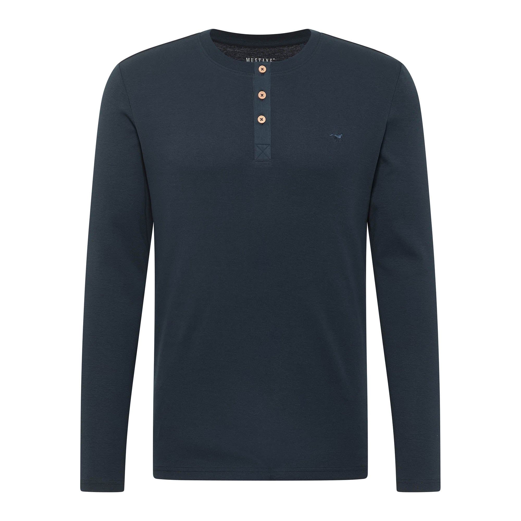 MUSTANG Men's Longsleeve - Arminto, Knit Rib, Henley Collar, Slim Fit, Organic Cotton