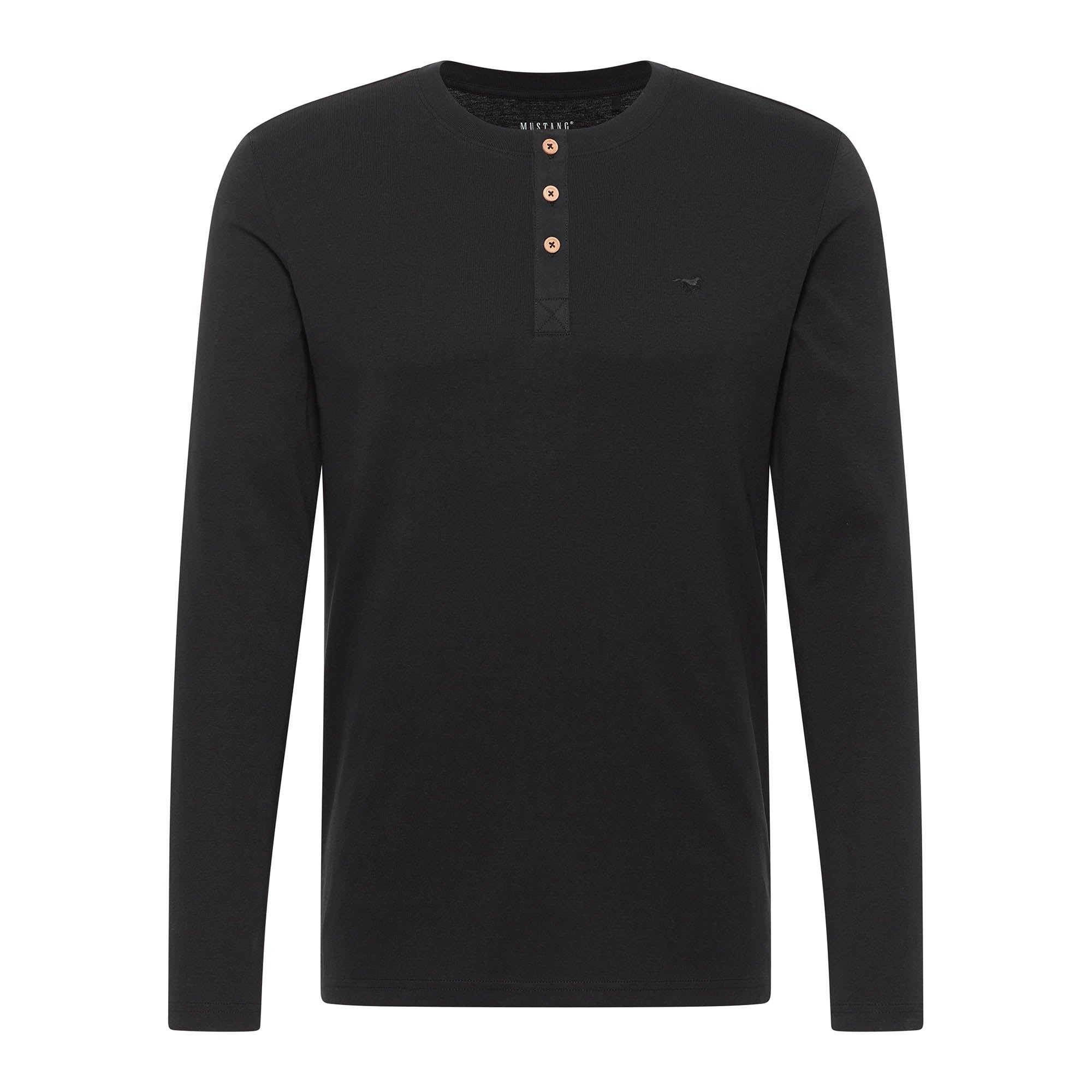 MUSTANG Herren Longsleeve - Arminto, Knit Rib, Henley-Kragen, Slim Fit, Bio-Baumwolle