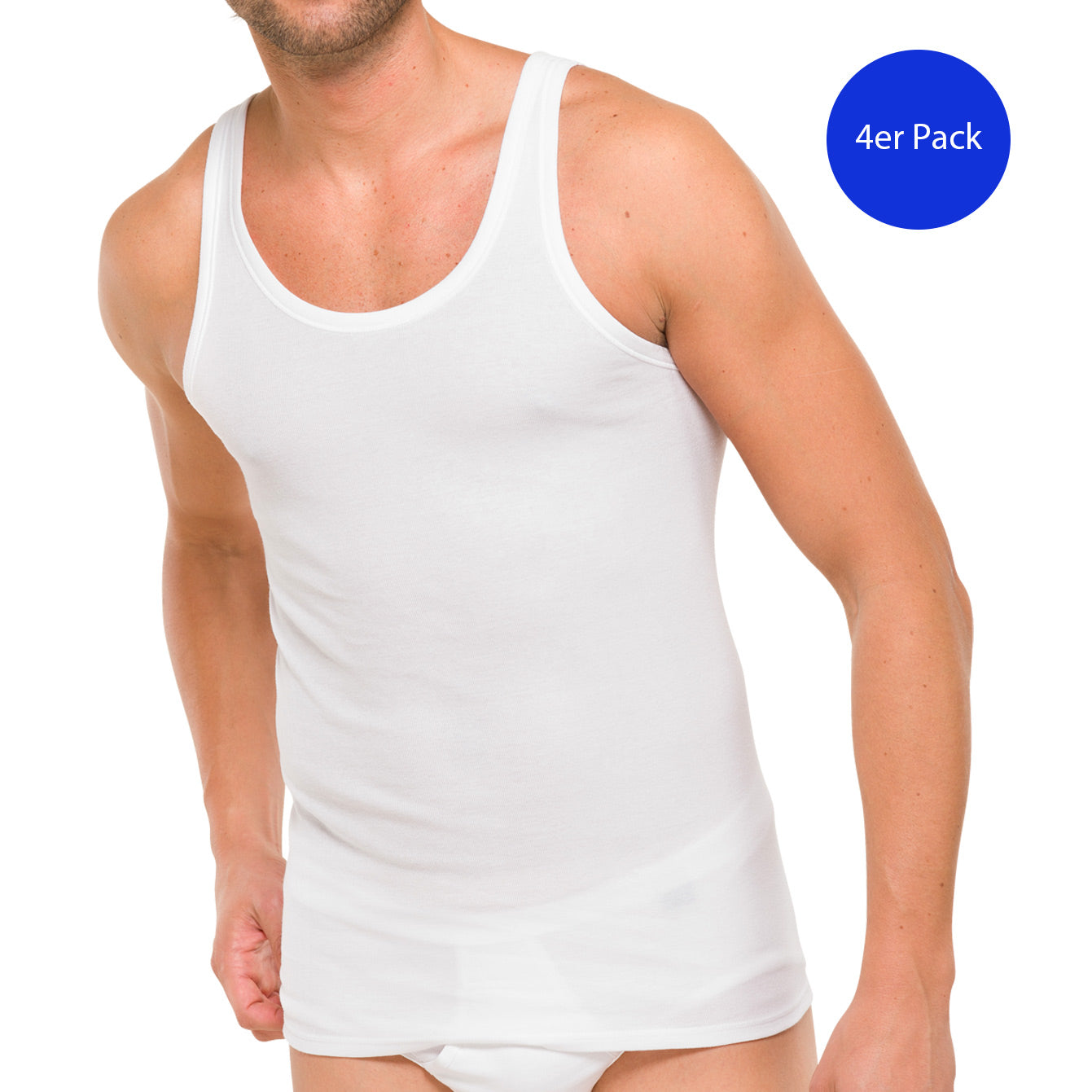 4 Schiesser Herren Unterhemden Baumwolle, 0/0 Arm, Feinripp Cotton Basic - Weiß