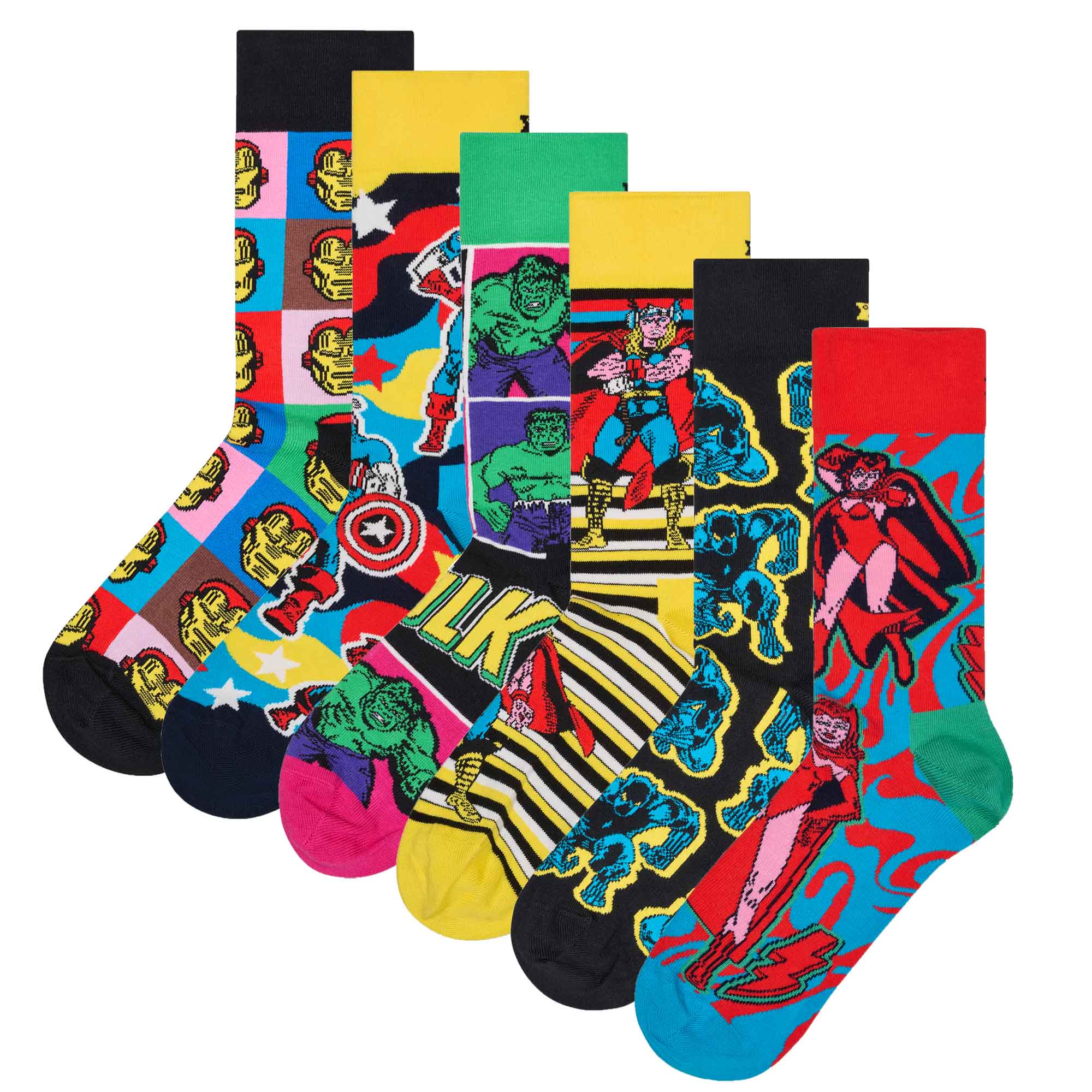 Happy Socks Unisex Socks, 6-pack - Marvel Avengers, motif socks, cotton blend, gift box