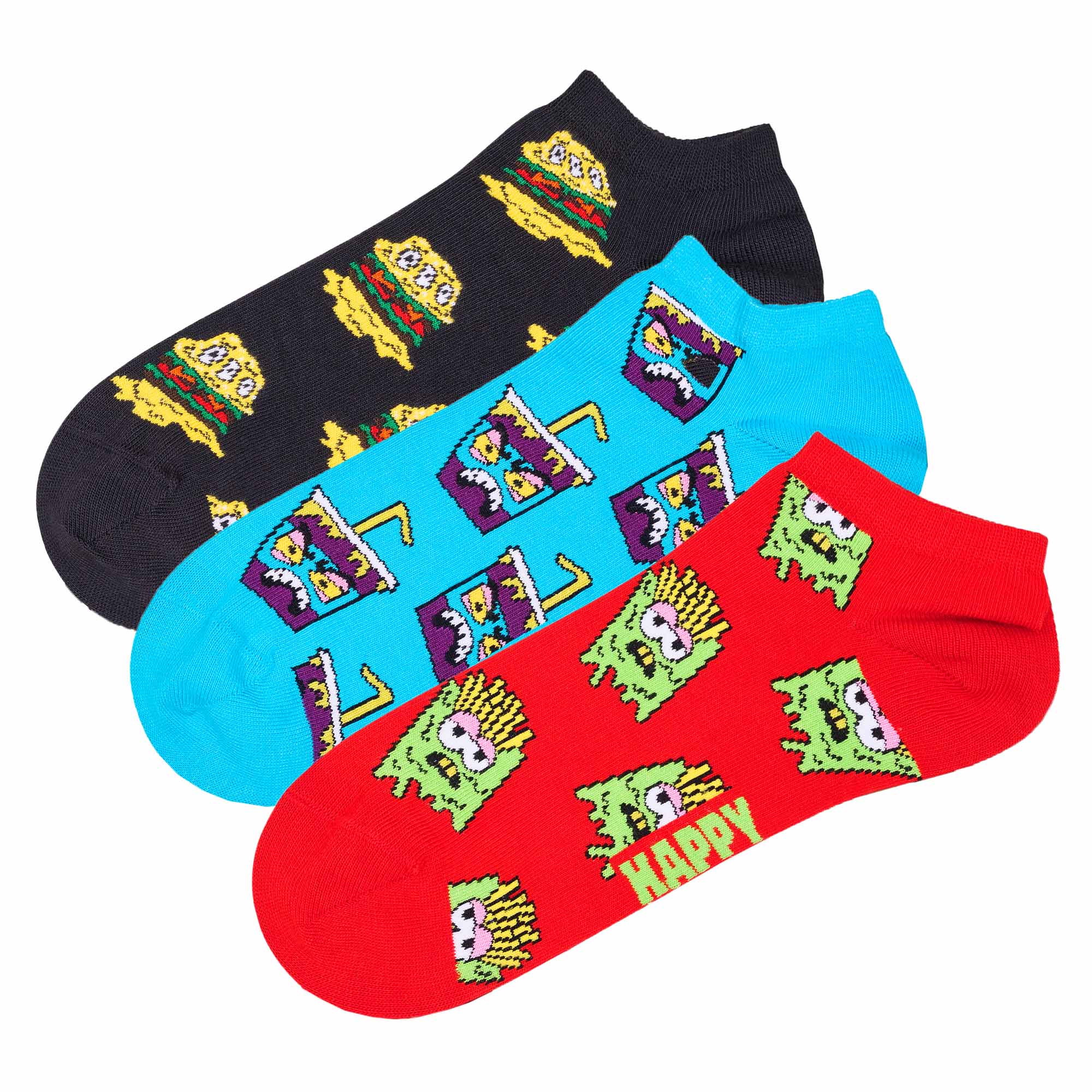Happy Socks Unisex Sneaker-Socken, 3er Pack - Low Socks, Muster, Farbmix
