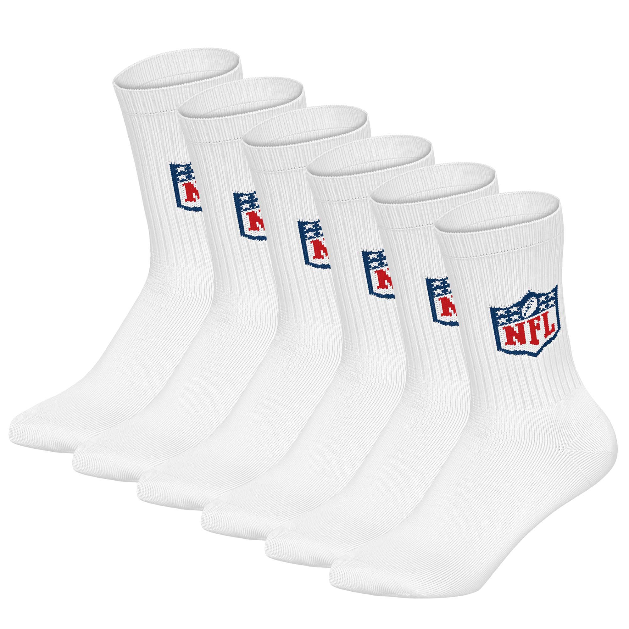 NFL Unisex Socken, 6er Pack - NFL Shield Crew Socks, Logo, Baumwollmischung