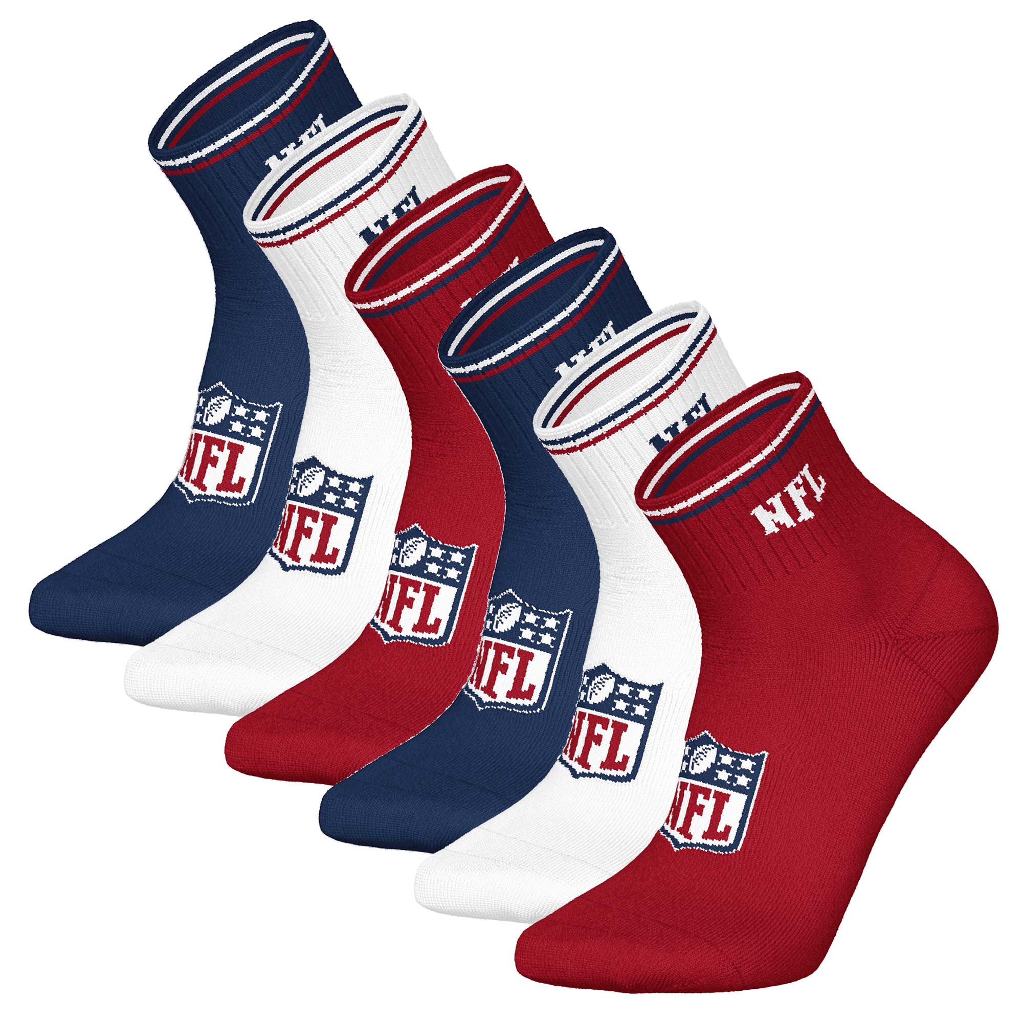 NFL Unisex Quarter-Socken, 6er Pack - NFL Shield Quarter Socks, Logo, Streifen, Baumwollmischung
