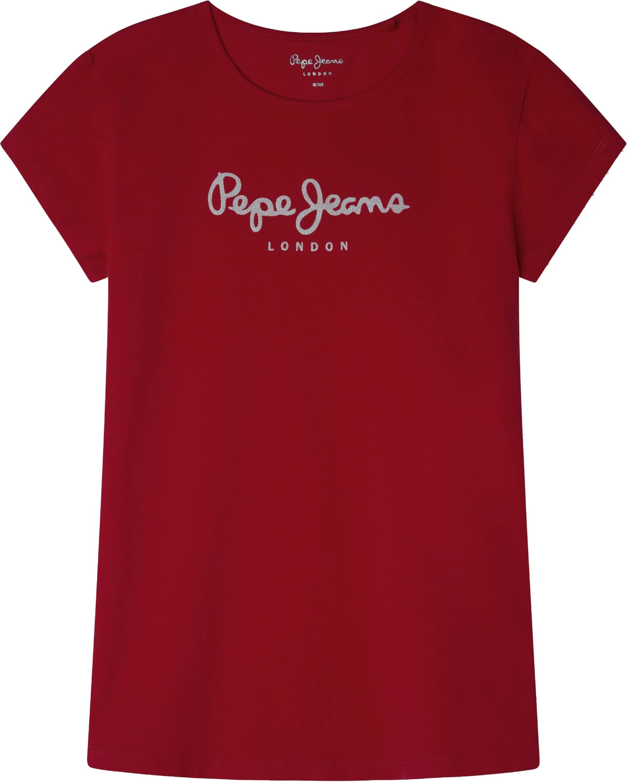 Pepe Jeans Mädchen T-Shirt - HANA GLITTER, Baumwolle, Rundhals, Kurzarm, Glitzer, Logo, einfarbig