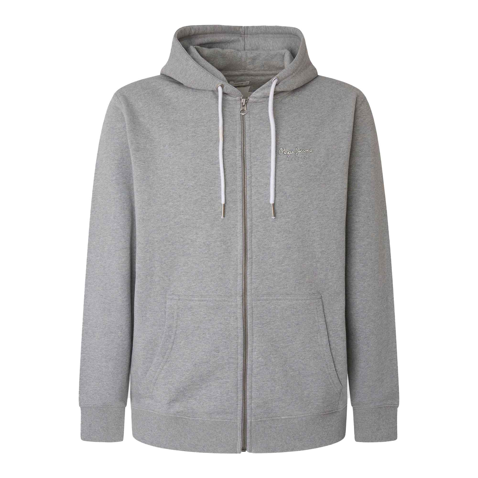 Pepe Jeans Herren Zip-Sweatjacke - EDWARD ZIP, Jacke, Baumwolle, Reißverschluss, Logo, Kapuze, einfarbig