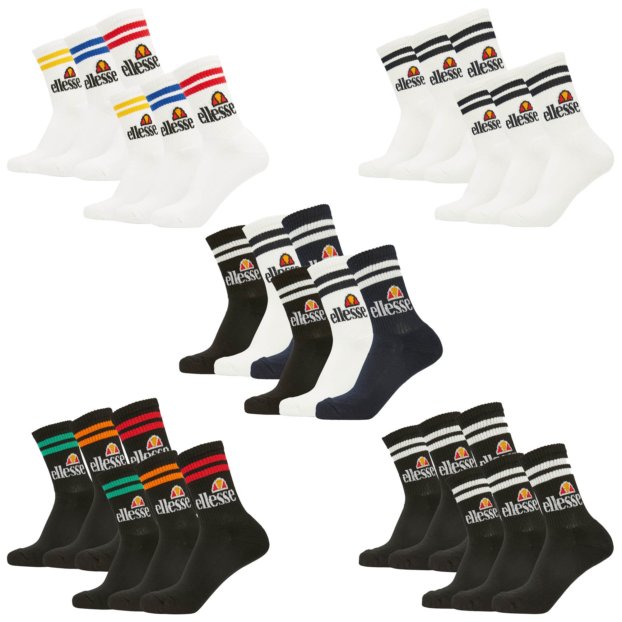 Ellesse Unisex Sportsocken PULLO, 6 Paar - Tennissocken, Crew Socken, Logo