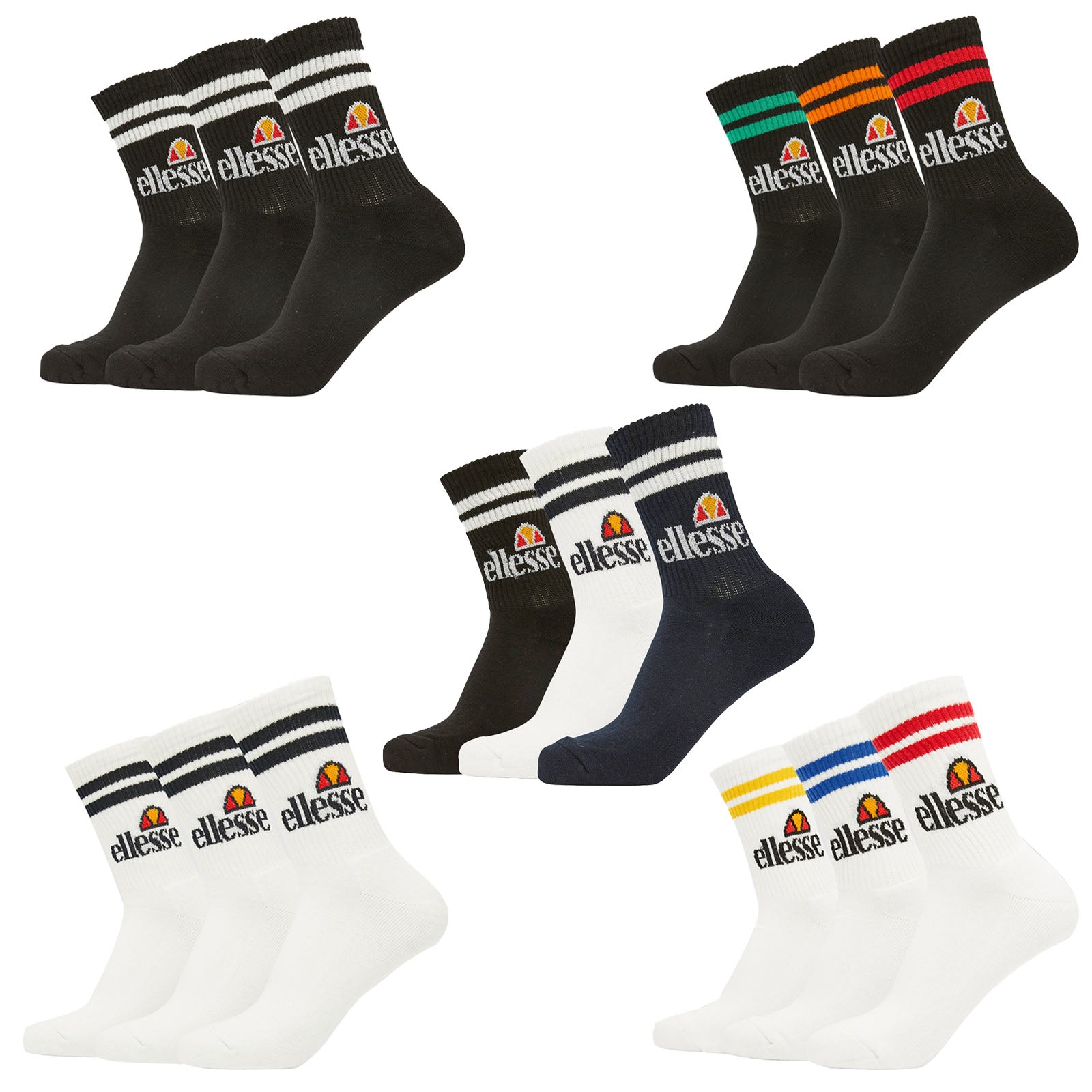 ellesse Unisex Sportsocken PULLO im Pack - Tennissocken, Vorteilspack, Crew Socken, Logo