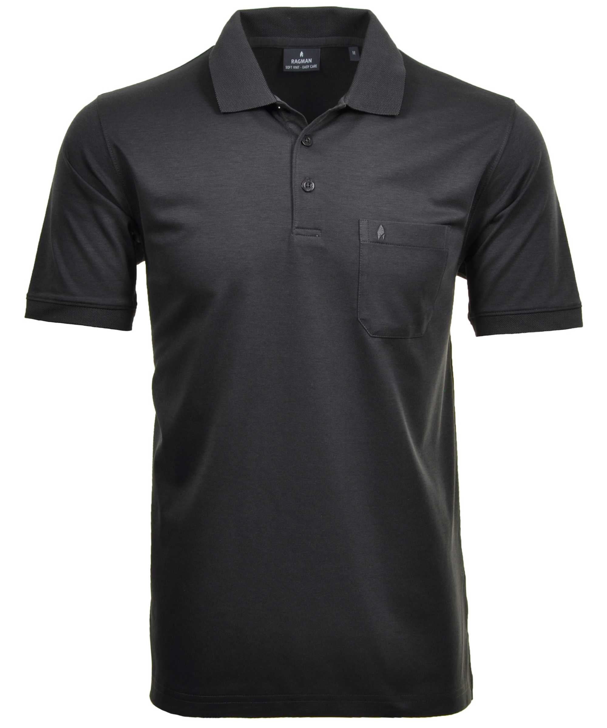 RAGMAN Herren Poloshirt - Oberteil, Softknit-Polo, Baumwollmischung, Brusttasche, Knopfleiste, kurz, einfarbig