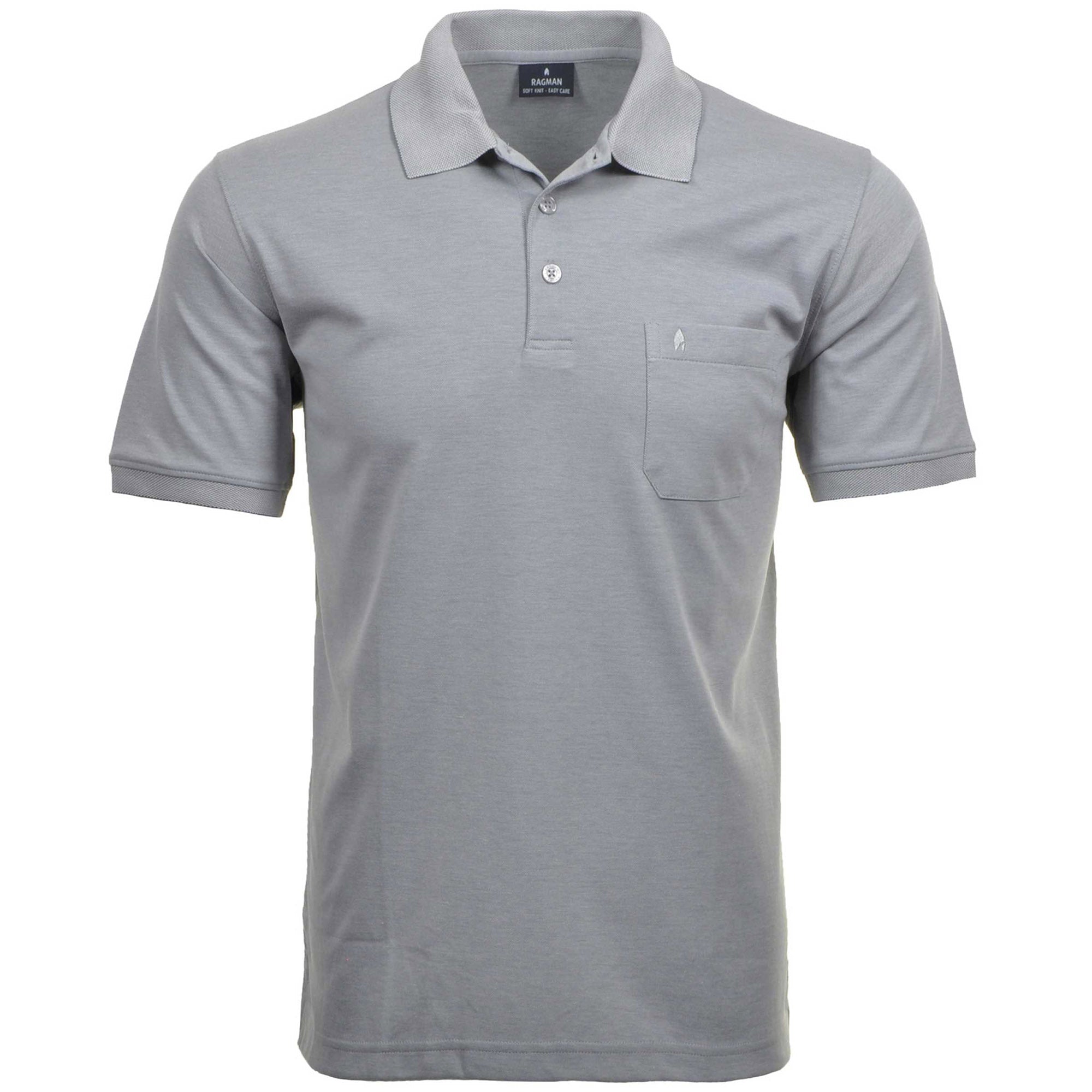 RAGMAN Herren Poloshirt - Oberteil, Softknit-Polo, Baumwollmischung, Brusttasche, Knopfleiste, kurz, einfarbig
