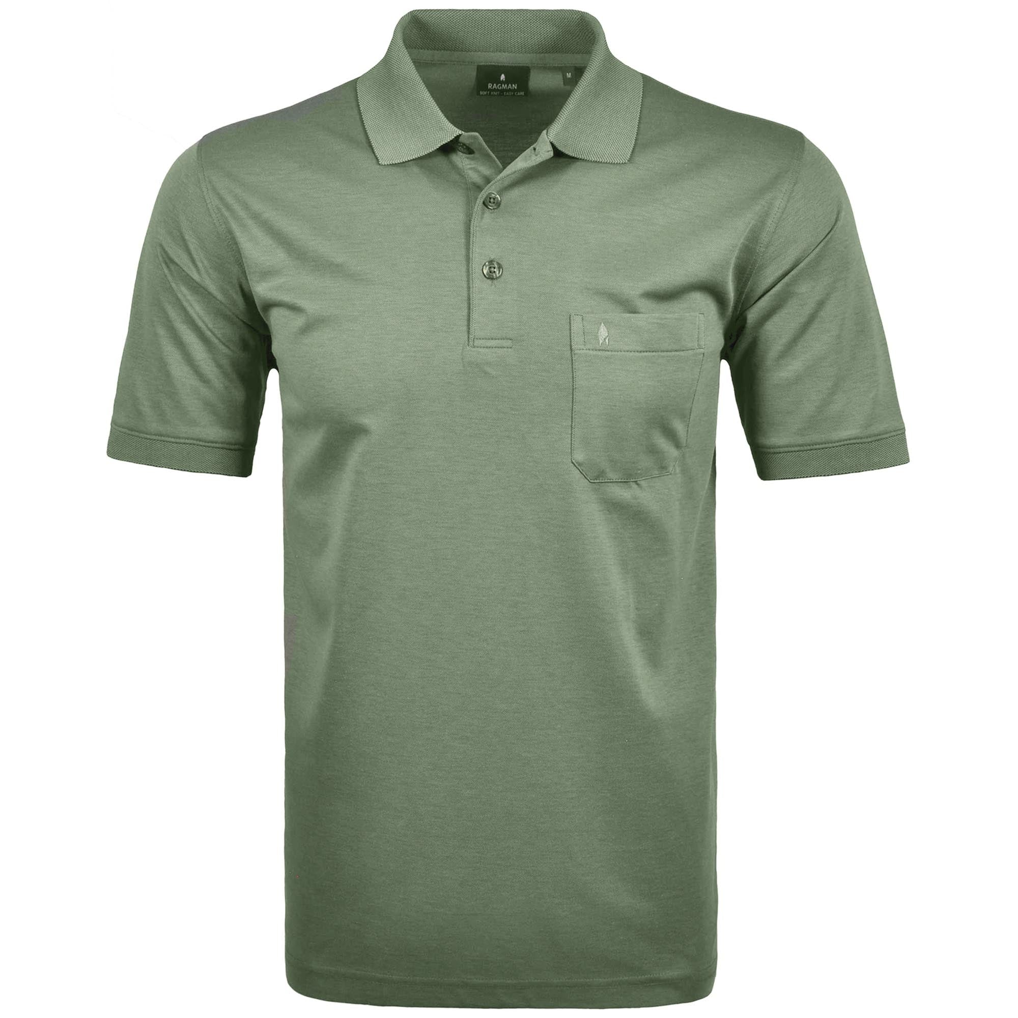 RAGMAN Herren Poloshirt - Oberteil, Softknit-Polo, Baumwollmischung, Brusttasche, Knopfleiste, kurz, einfarbig