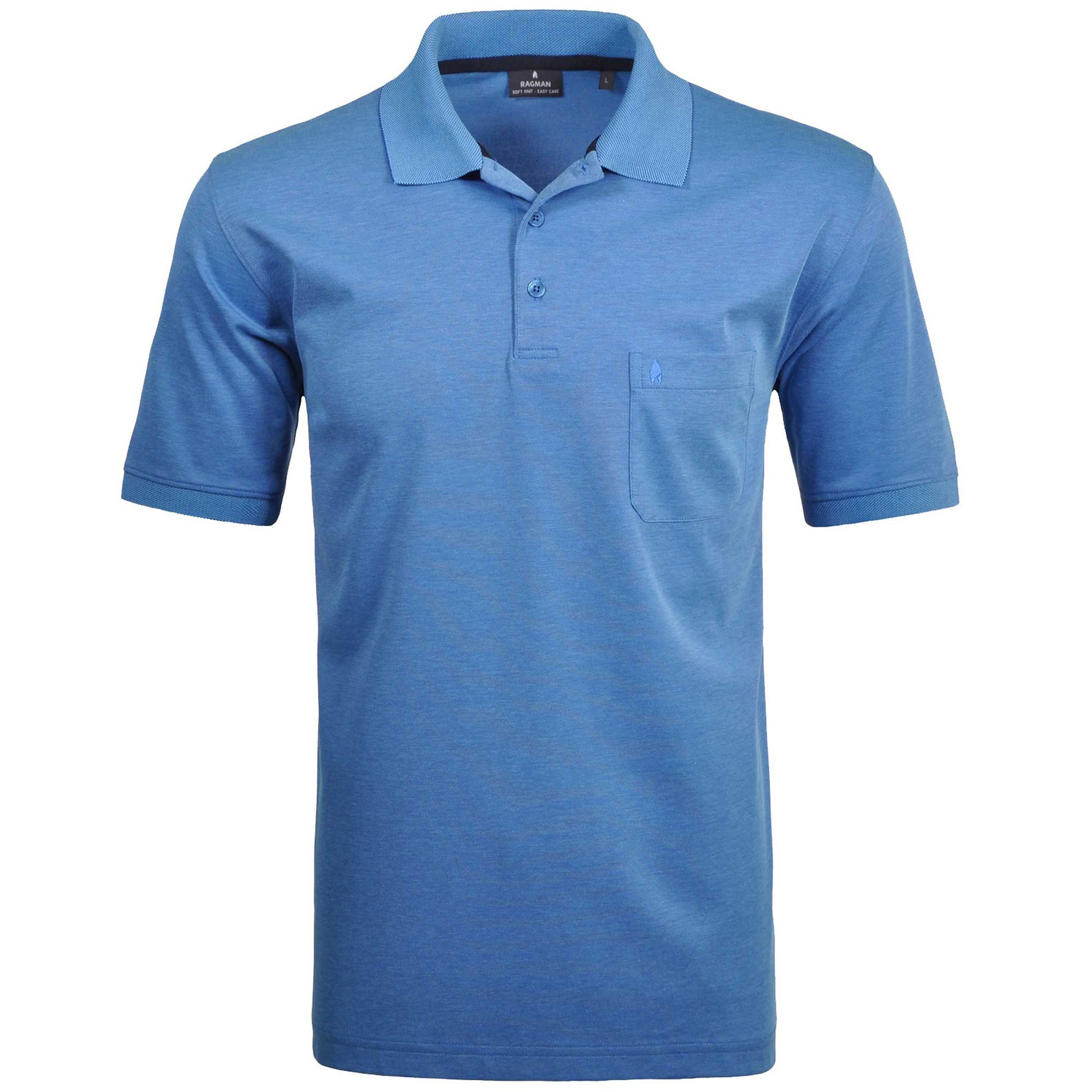 RAGMAN Herren Poloshirt - Oberteil, Softknit-Polo, Baumwollmischung, Brusttasche, Knopfleiste, kurz, einfarbig