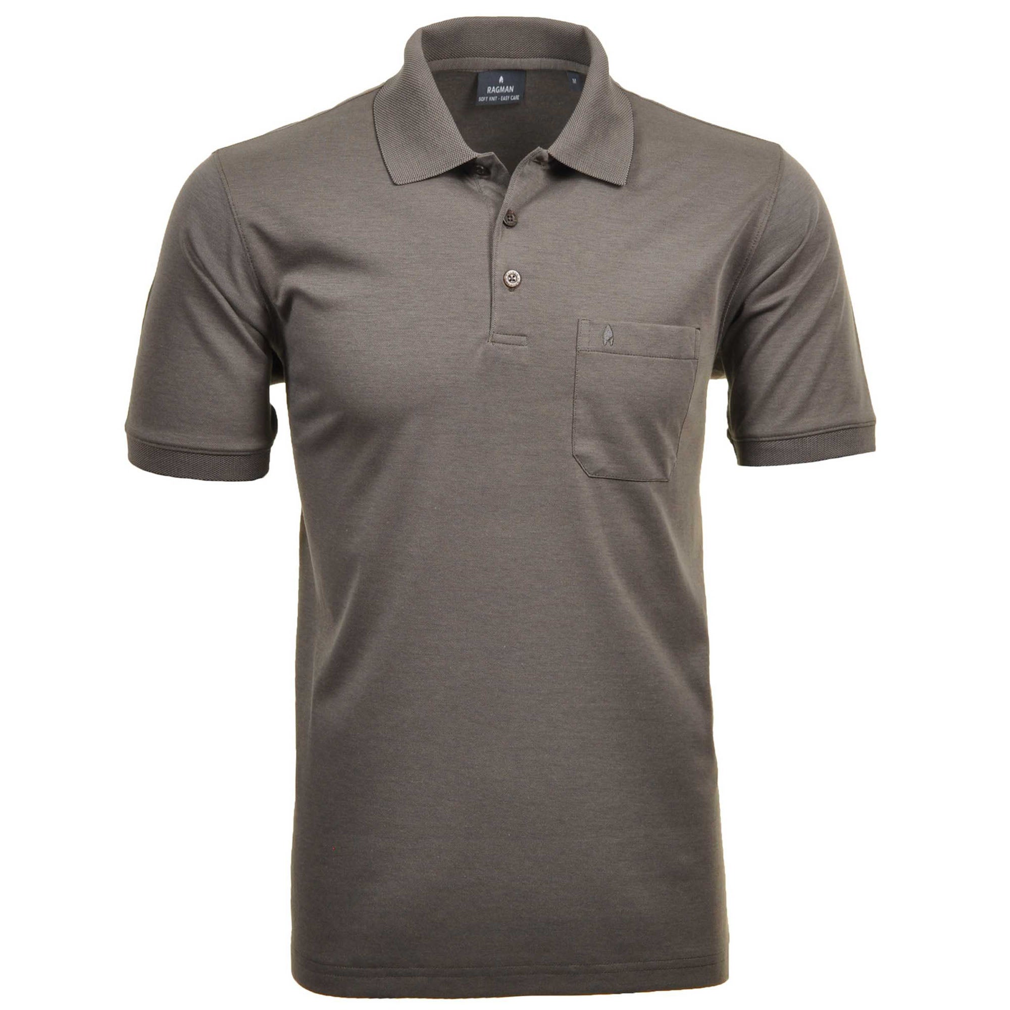 RAGMAN Herren Poloshirt - Oberteil, Softknit-Polo, Baumwollmischung, Brusttasche, Knopfleiste, kurz, einfarbig