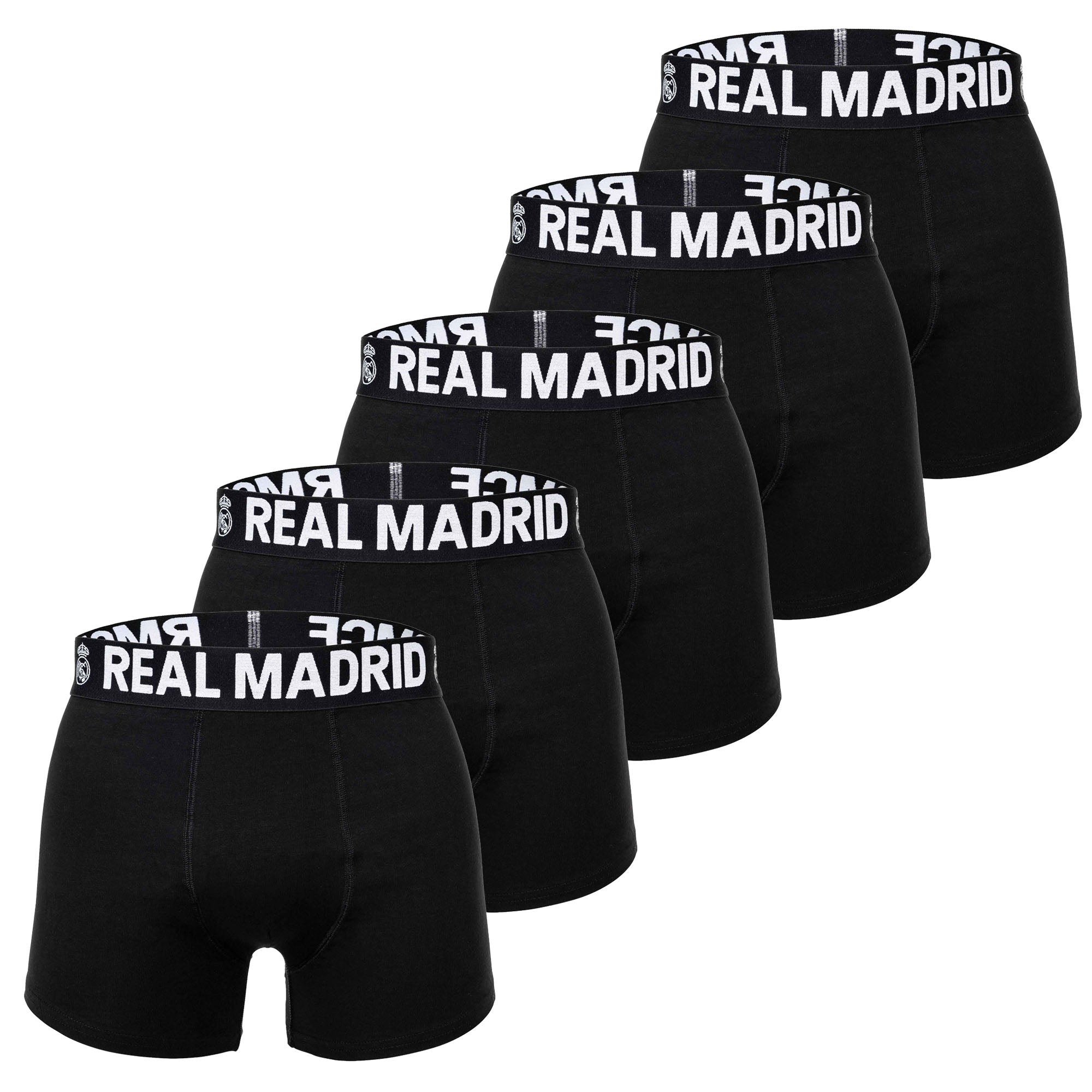 Real Madrid Men’s Boxer Shorts, 5-Pack - Boxer Briefs, Cotton Blend, Logo Waistband, Solid Color