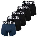 Real Madrid Men’s Boxer Shorts, 5-Pack - Boxer Briefs, Cotton Blend, Logo Waistband, Solid Color