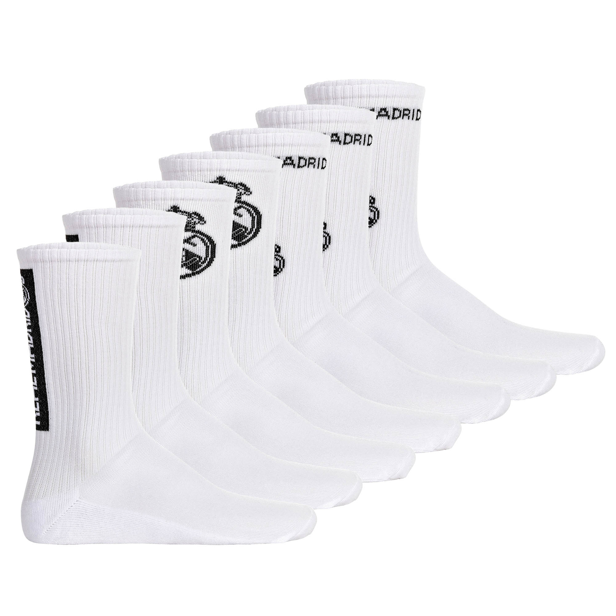 Real Madrid Unisex Socks, 7-Pack – Tennis Socks, Logo Lettering, Cotton Blend, Solid Color
