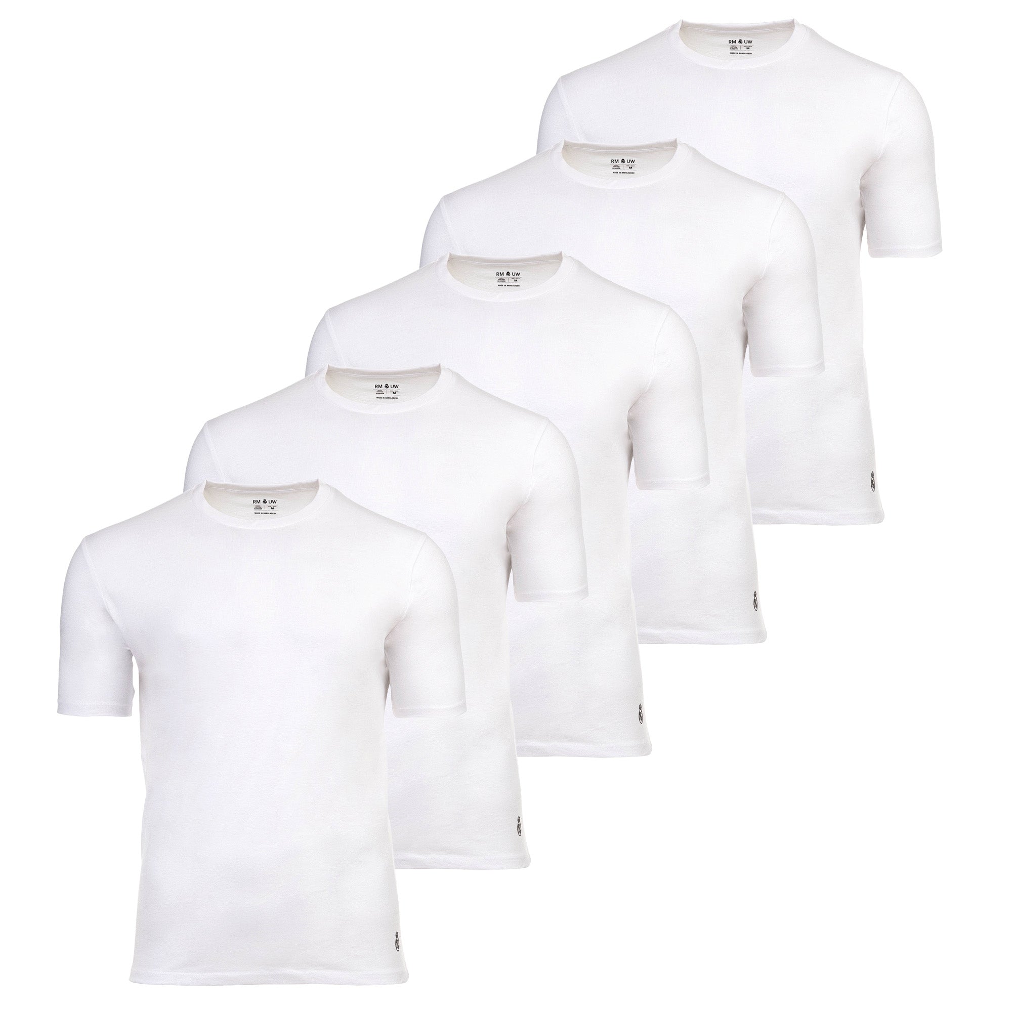 Real Madrid Herren T-Shirts, 5er Pack - U-Neck Undershirts, Baumwolle, Rundhals, Logo, einfarbig