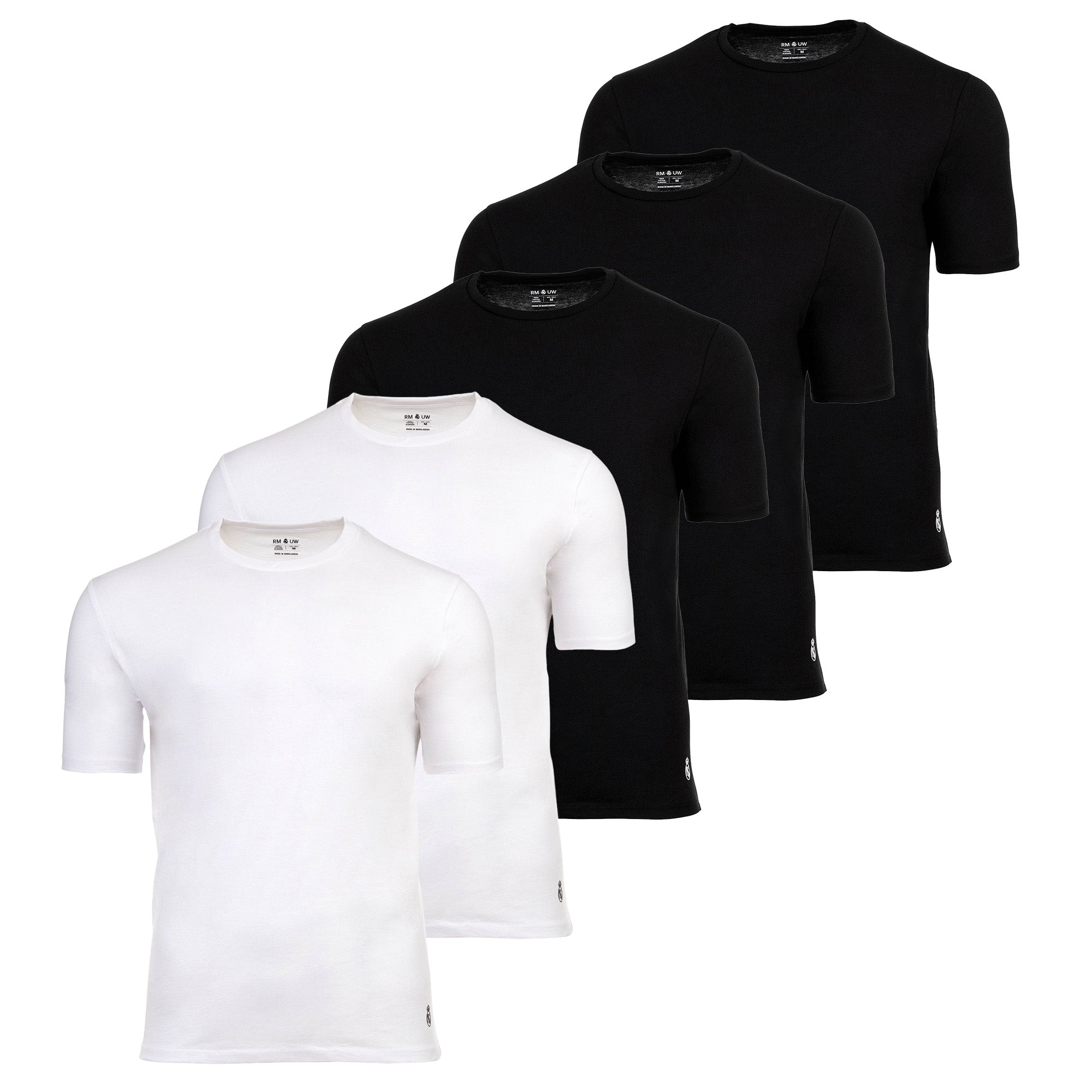 Real Madrid Men's T-Shirts, 5-Pack - U-Neck Undershirts, Cotton, Round Neck, Logo, Plain