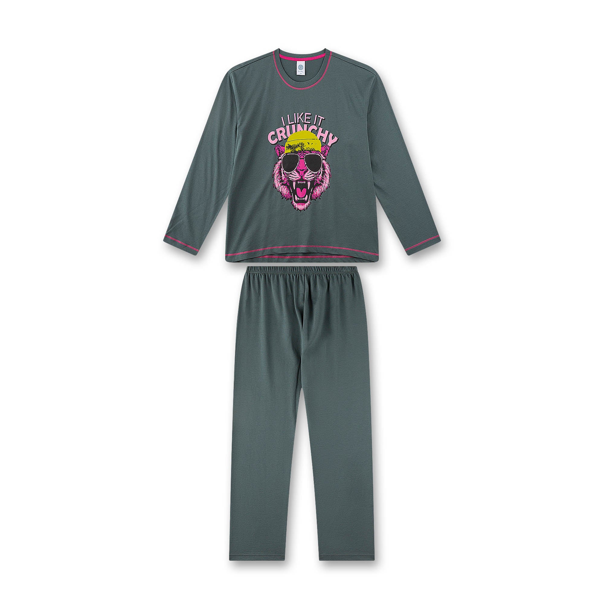 Sanetta Girls Long Pyjamas - Teens, I like it Crunchy, Lion, Single Jersey, Cotton