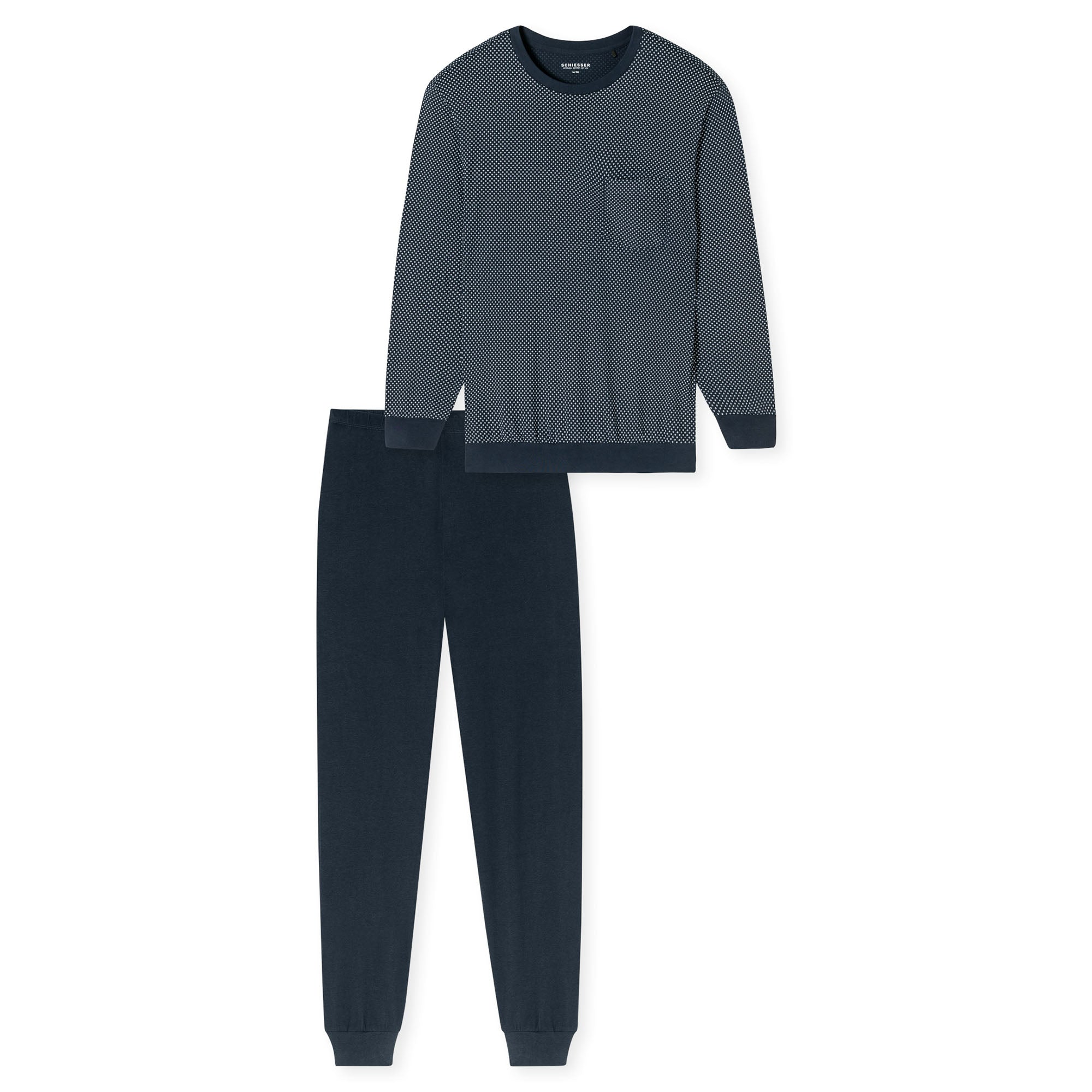 SCHIESSER Herren Schlafanzug, lang - Comfort Essentials, Baumwolle, Rundhals
