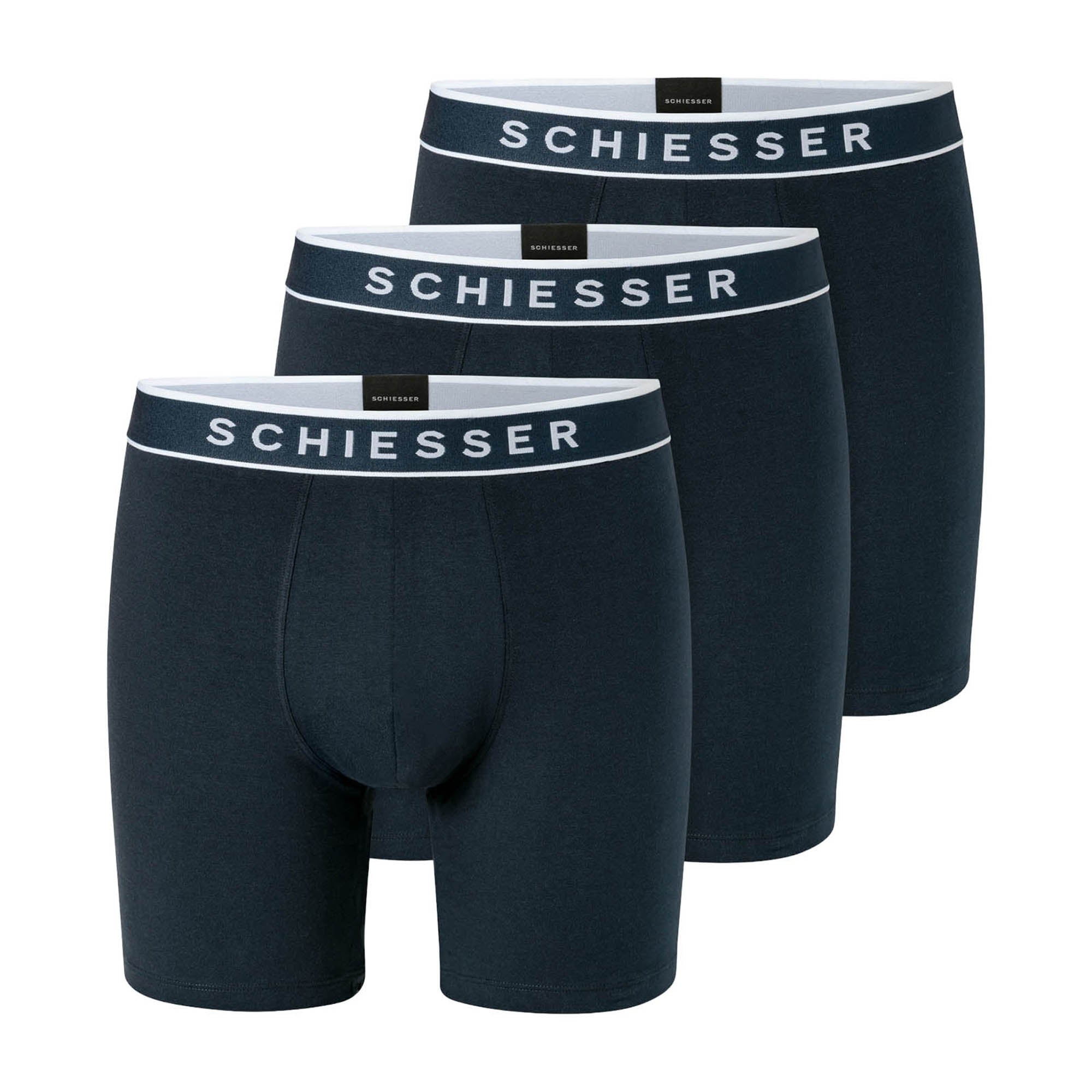 SCHIESSER Herren Boxershorts, 3er Pack - Long Shorts, Logobund, Baumwoll-Stretch