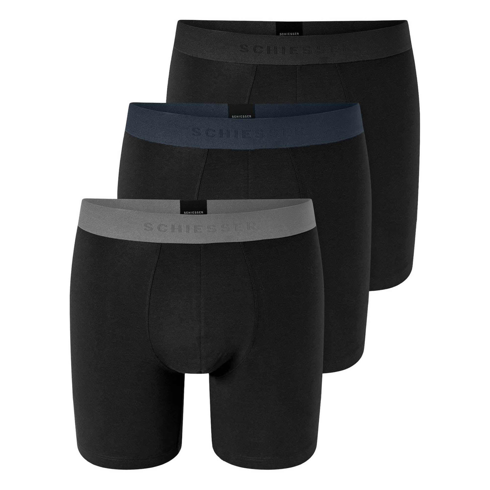 SCHIESSER Herren Boxershorts, 3er Pack - Long Shorts, Logobund, Baumwoll-Stretch