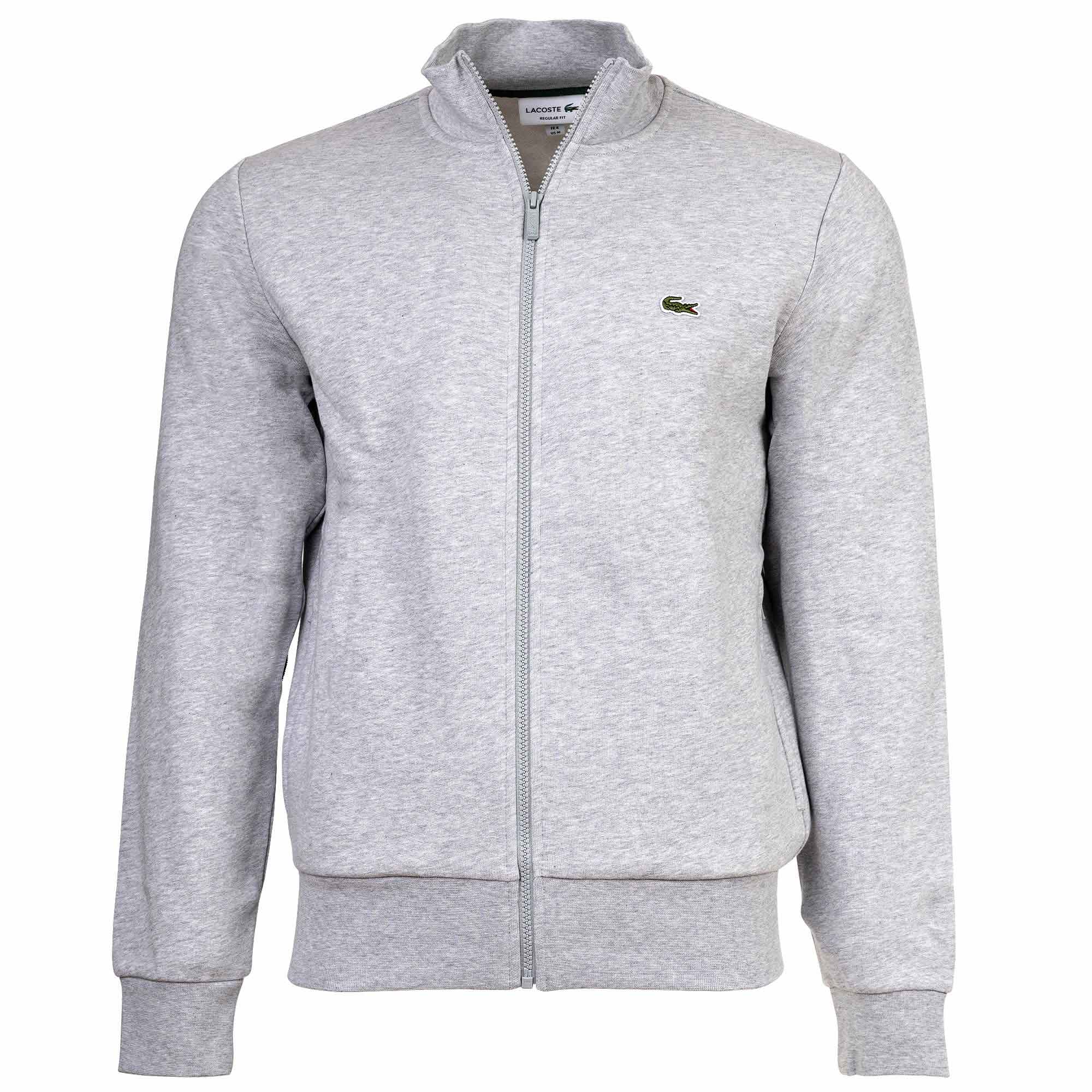 LACOSTE men's sweat jacket with stand-up collar - zip, brushed fleece, cotton blend