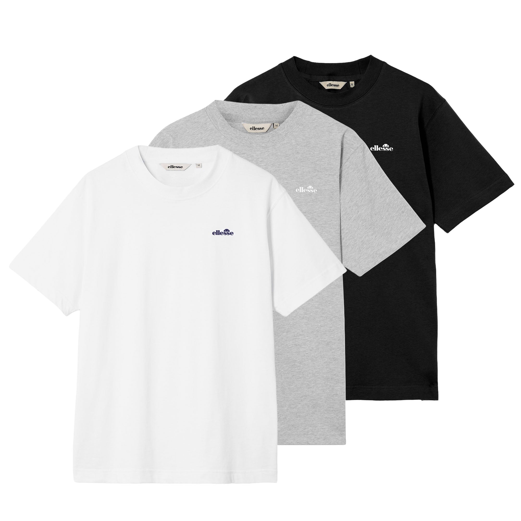 ellesse Herren T-Shirt, 3er Pack - Zivola Tee, Kurzarm, Rundhals, Logo, Baumwolle, einfarbig