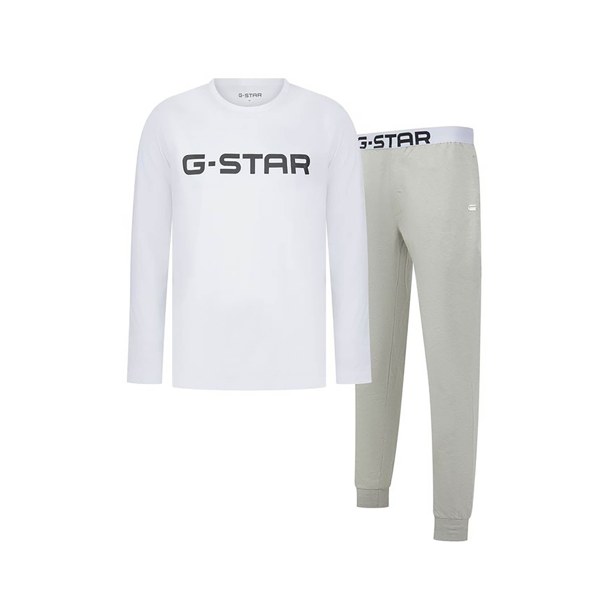 G-STAR Herren Schlafanzug, lang - STONE, Pyjama, Rundhals, Logo