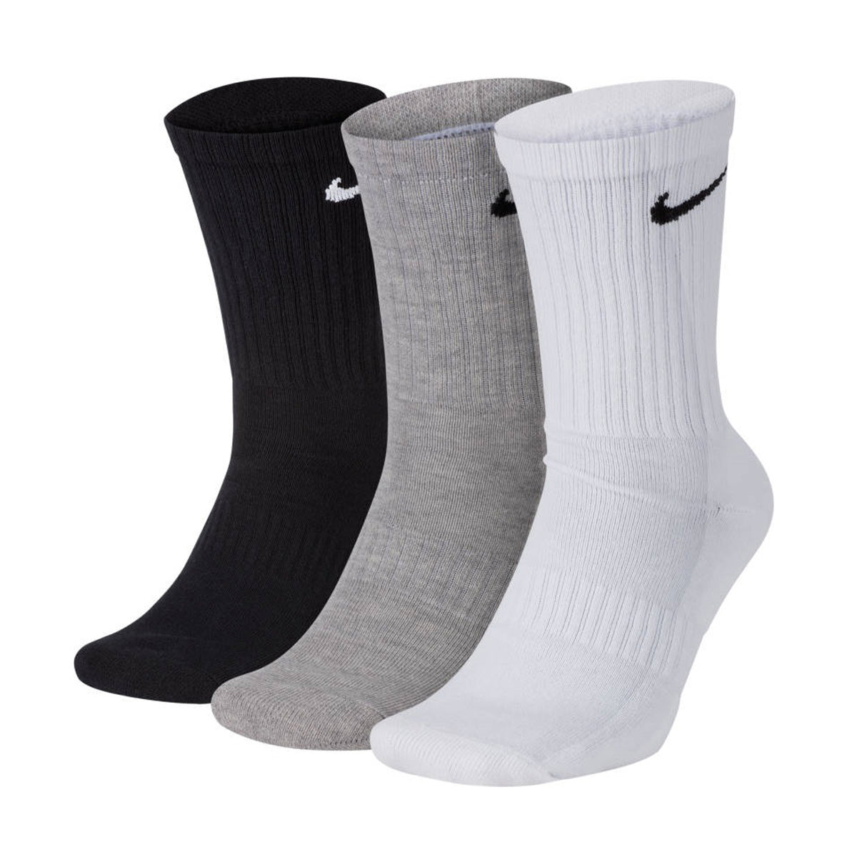 NIKE Unisex 3-Pack Sports Socks - Everyday, Cotton Cushioned Crew, unicoloured