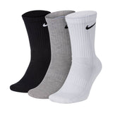 NIKE Unisex 3-Pack Sports Socks - Everyday, Cotton Cushioned Crew, unicoloured