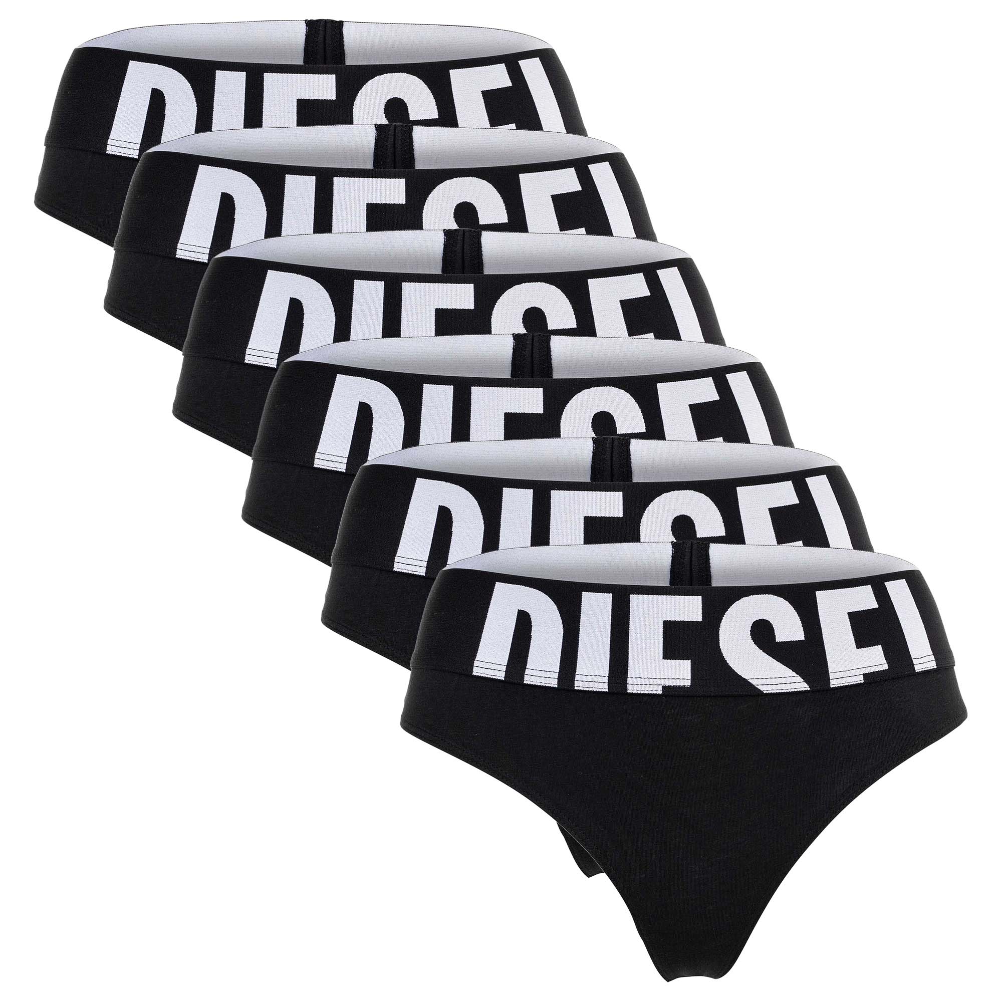 DIESEL Women Thongs, 6-pack - UFST-STARS-SIXPACK, Large Logo, Stretch Cotton, Plain