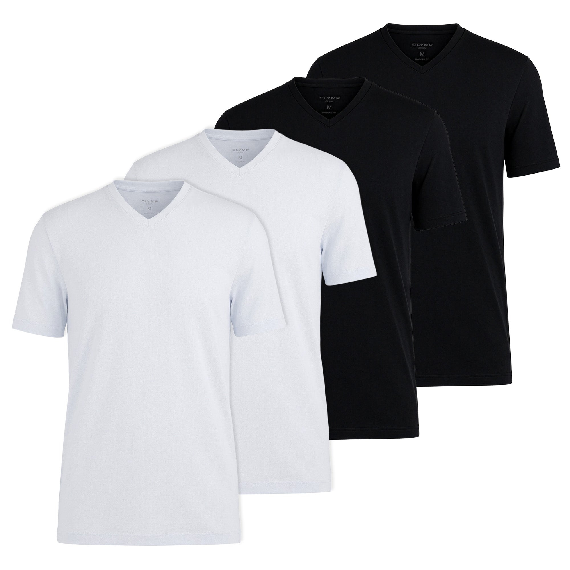 OLYMP Herren T-Shirts, V-Neck, 4er Pack - Bodywear, Modern Fit, Baumwolle