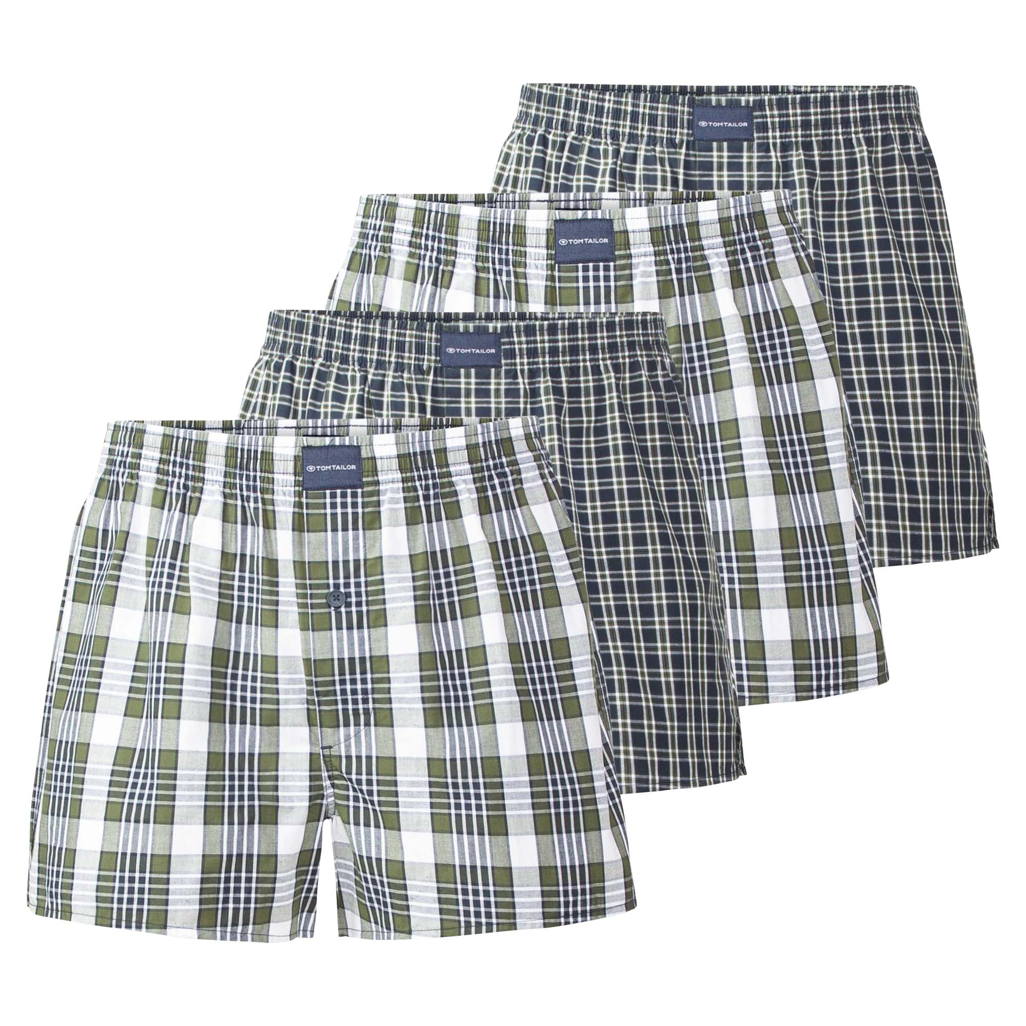 TOM TAILOR Men's Woven Boxer Shorts, 4-Pack - Underwear, Underpants, Cotton, Logo, checkered