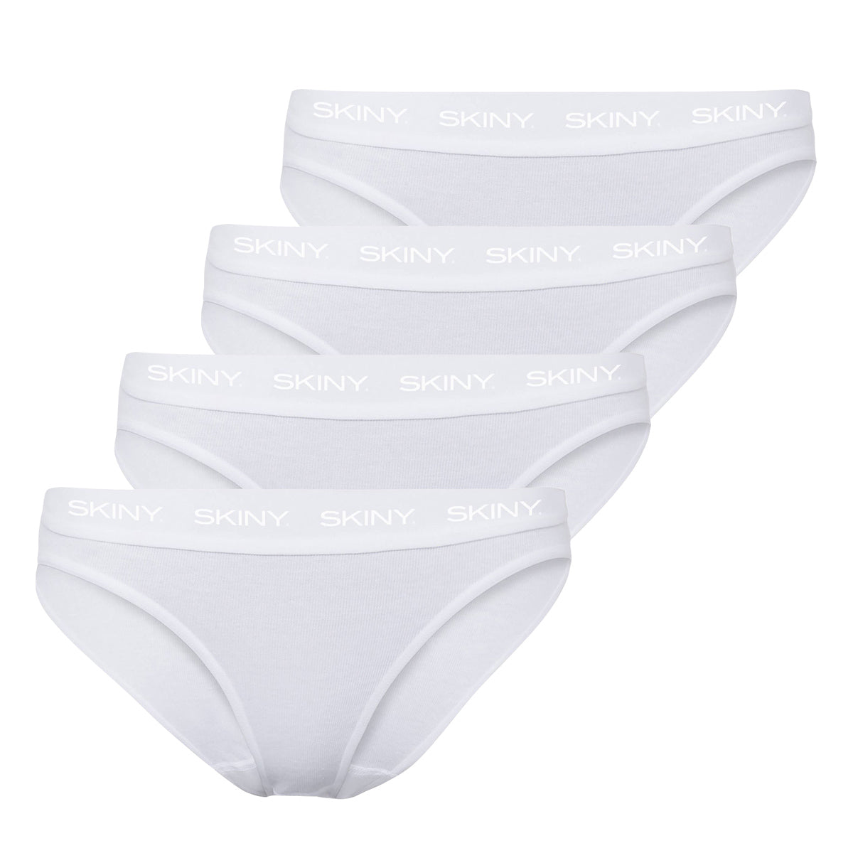 SKINY Damen Rio Slip, 4er Pack - Unterwäsche, Unterhose, Baumwolle, Logobund, Feinripp, einfarbig