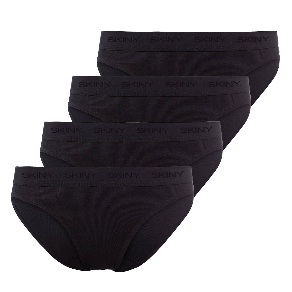 SKINY Damen Rio Slip, 4er Pack - Unterwäsche, Unterhose, Baumwolle, Logobund, Feinripp, einfarbig