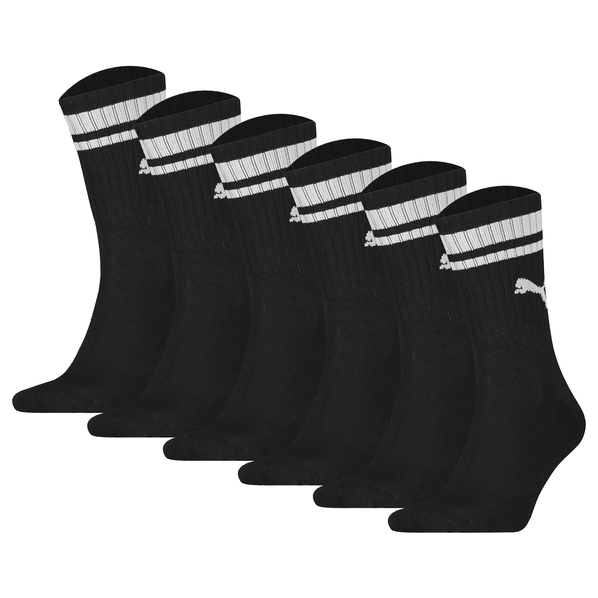 PUMA Unisex Sport-Socken, 6er Pack - Crew Heritage, Tennis, Frottee-Sohle, Streifen