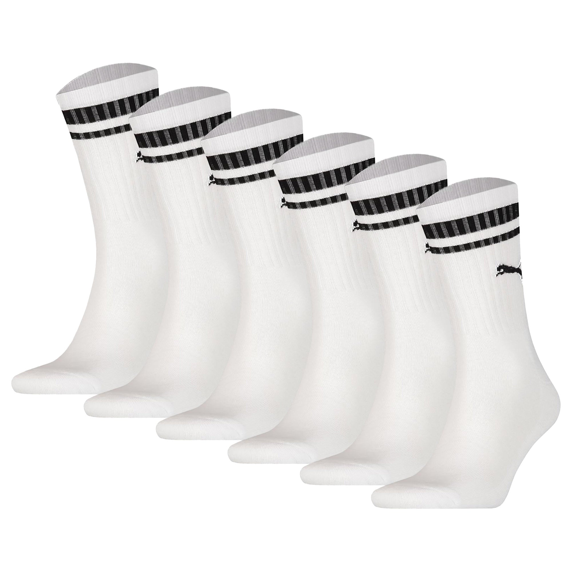 PUMA Unisex Sport-Socken, 6er Pack - Crew Heritage, Tennis, Frottee-Sohle, Streifen