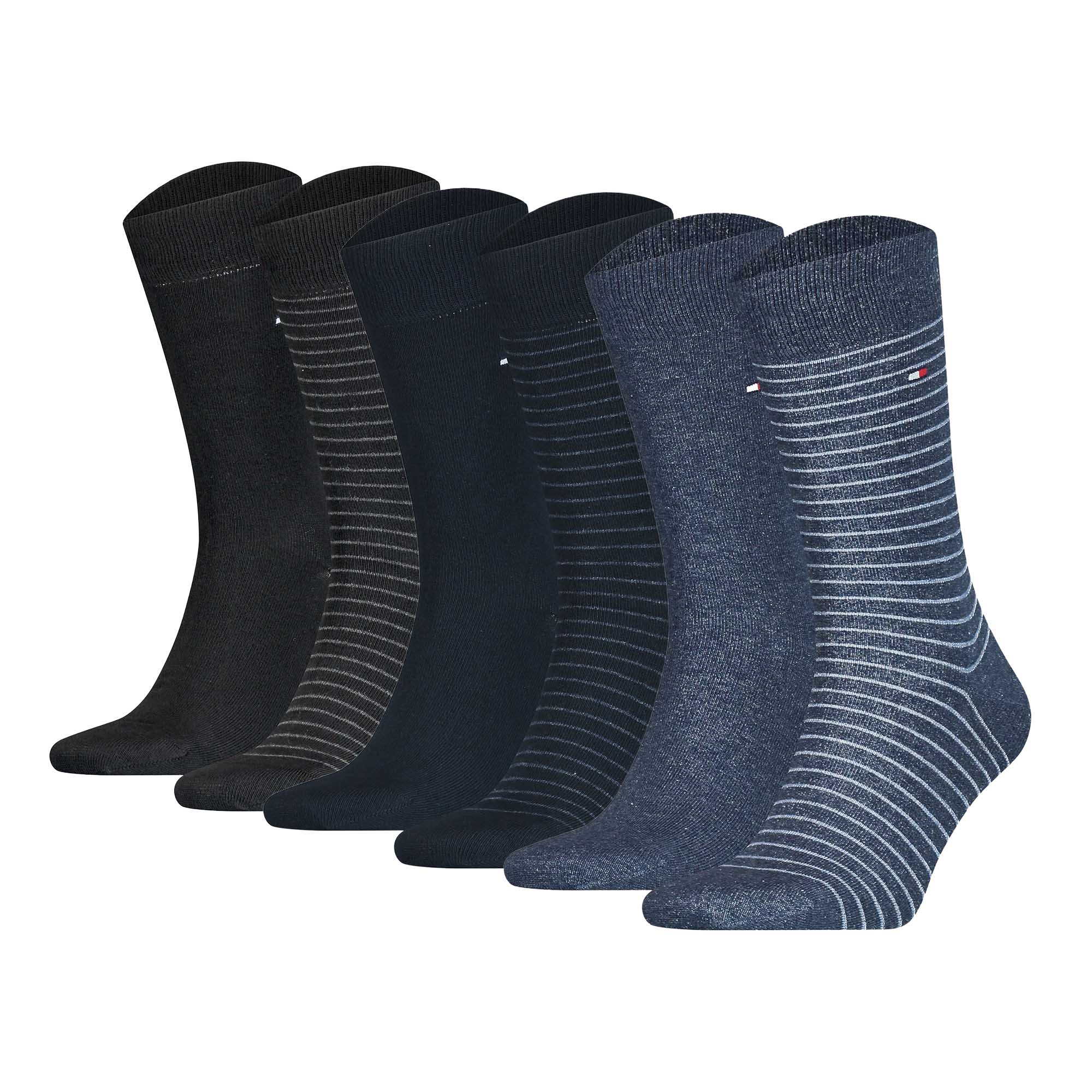 TOMMY HILFIGER Herren Socken, 6er Pack - Small Stripe Socks 6P, Streifen schmal