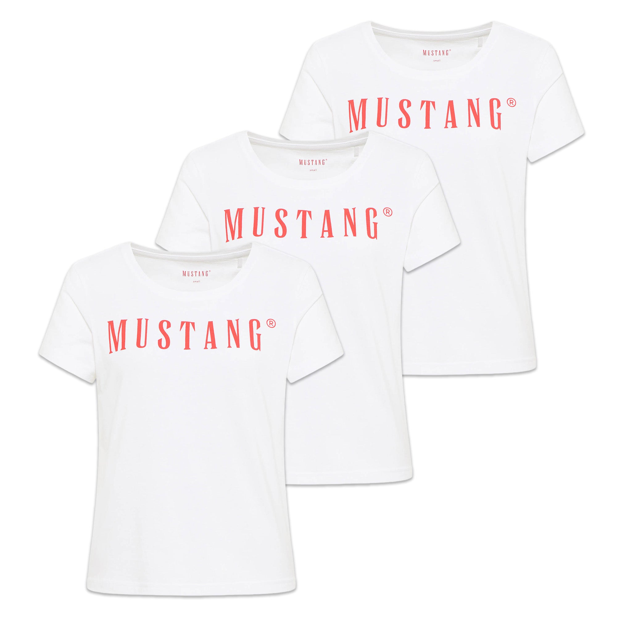 MUSTANG Damen T-Shirt 3er Pack - Alma, Baumwolle, Rundhals, Logo