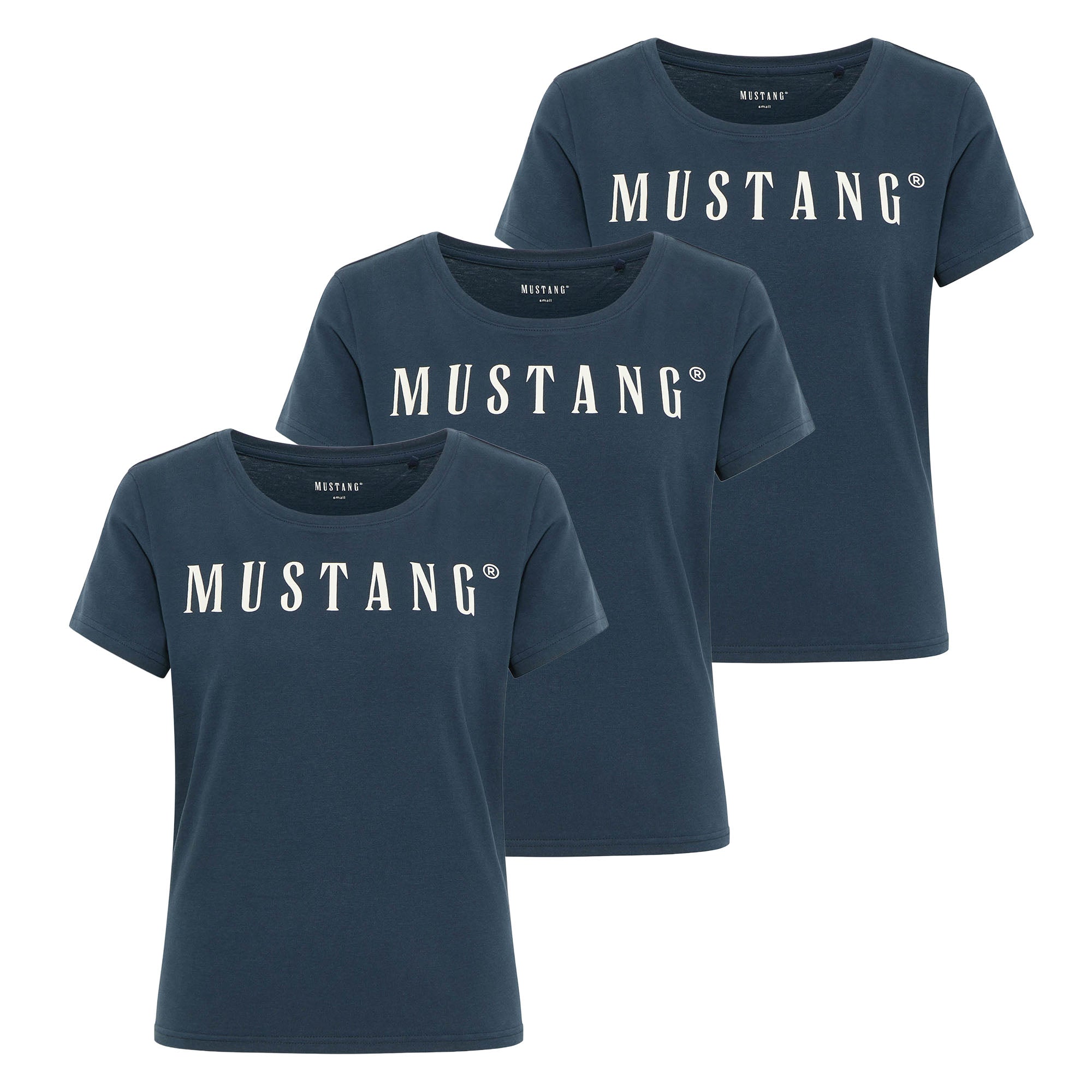 MUSTANG Damen T-Shirt 3er Pack - Alma, Baumwolle, Rundhals, Logo