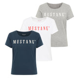 MUSTANG Damen T-Shirt 3er Pack - Alma, Baumwolle, Rundhals, Logo